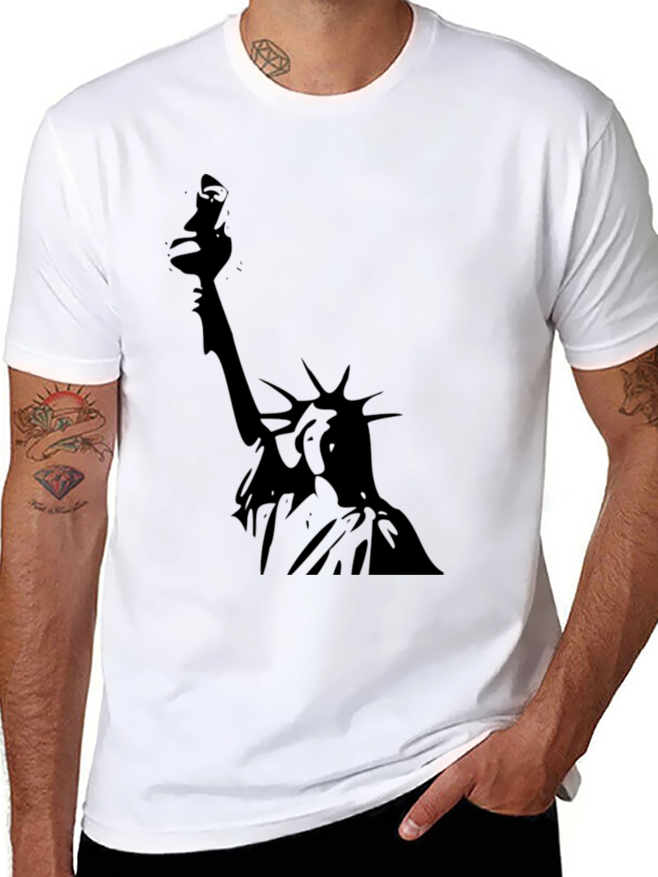 Statue of Liberty Graphic Tee - Black Cotton T-Shirt