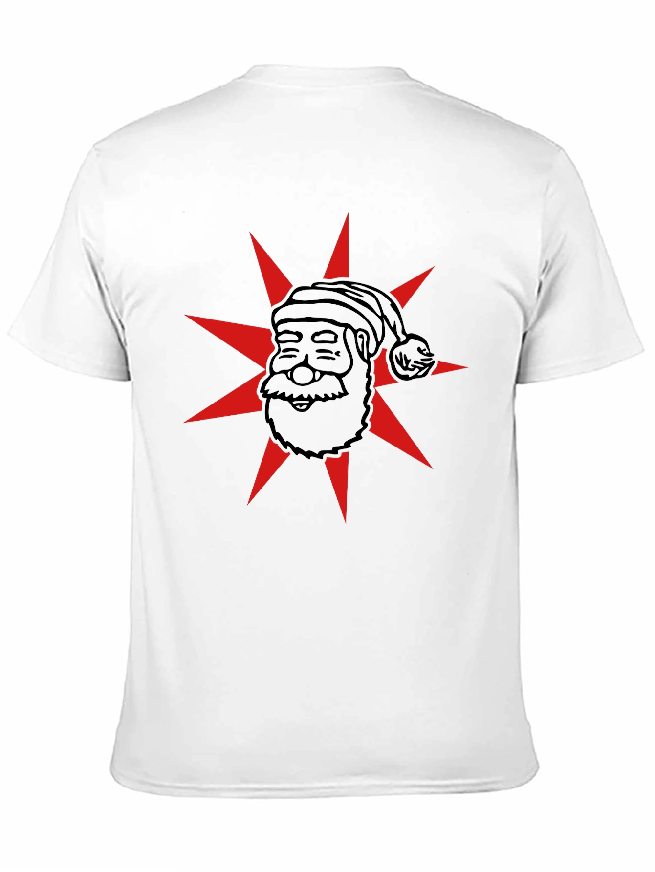 Festive Santa Star Graphic Tee - Black Cotton Blend