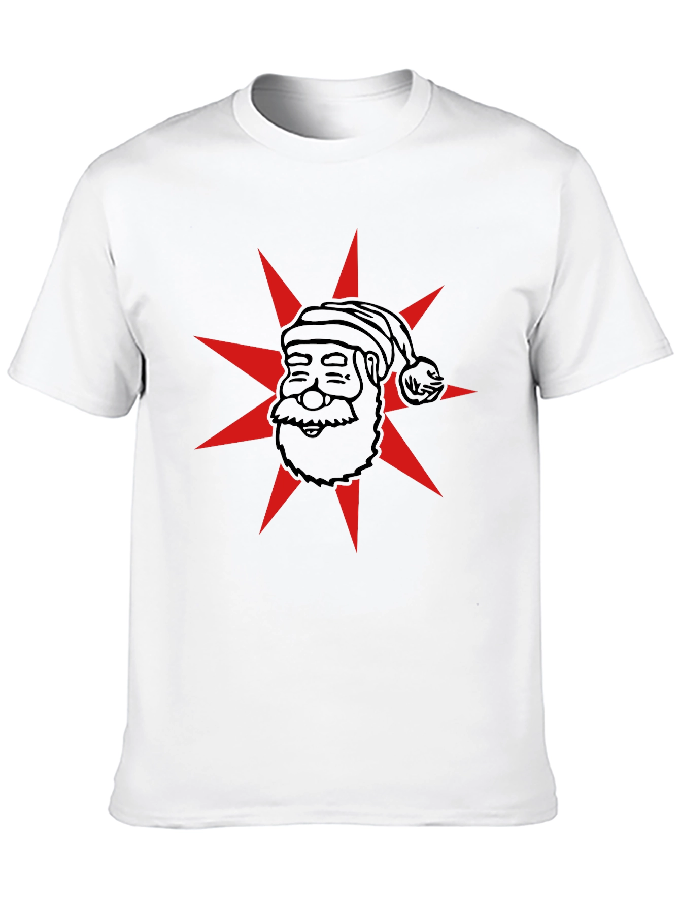 Festive Santa Star Graphic Tee - Black Cotton Blend