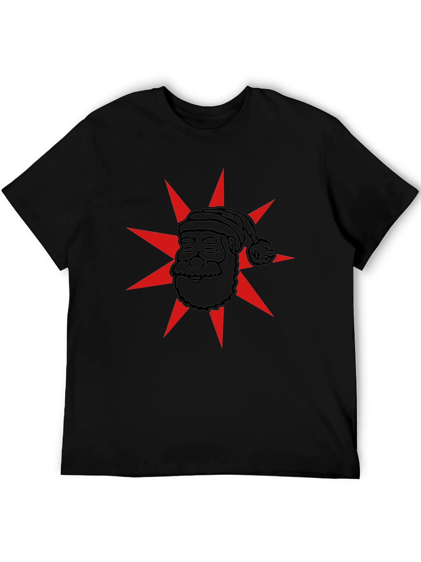 Festive Santa Star Graphic Tee - Black Cotton Blend