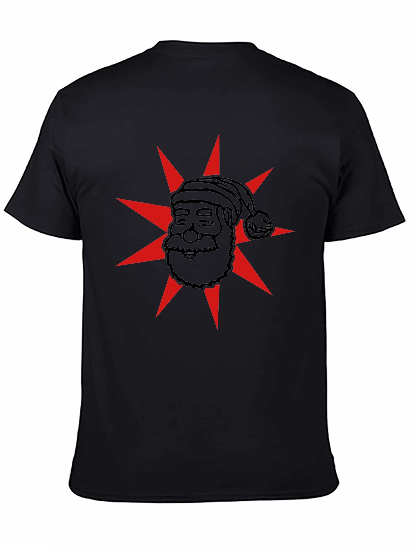 Festive Santa Star Graphic Tee - Black Cotton Blend