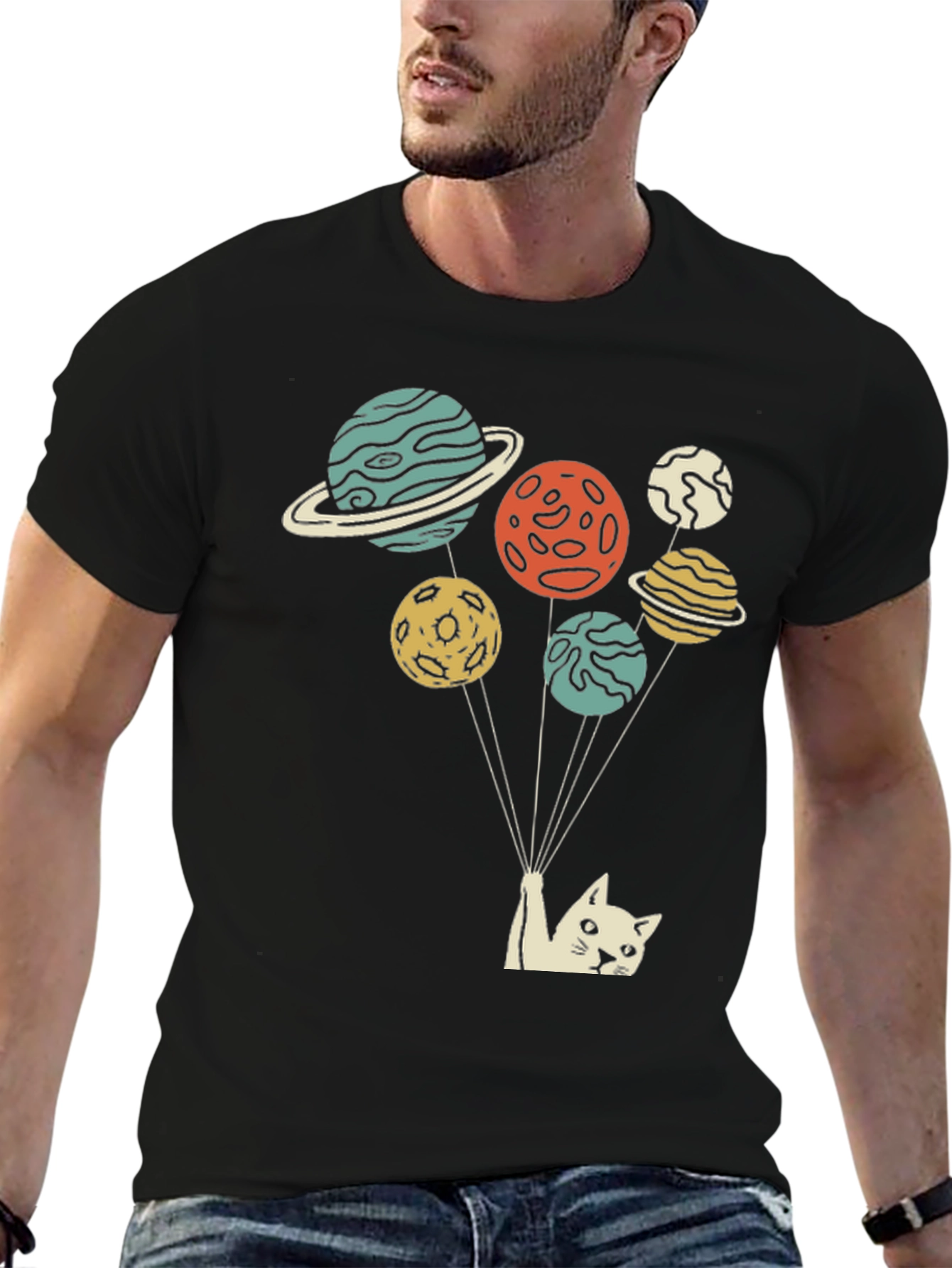 Cat Planet Balloon T-Shirt - Unique Space Kitten Tee
