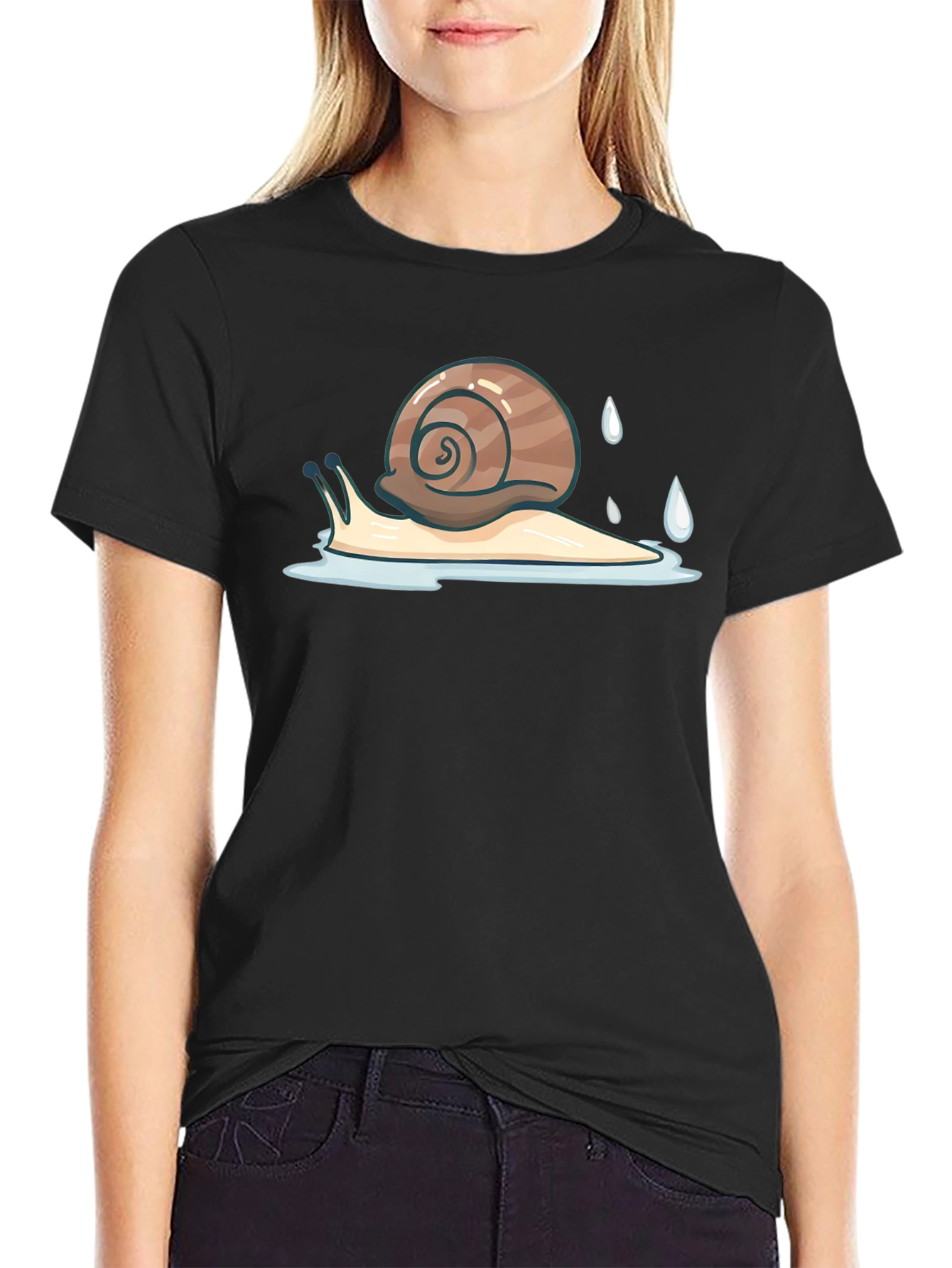 Snail Graphic Tee - Black Cotton Casual Shirt