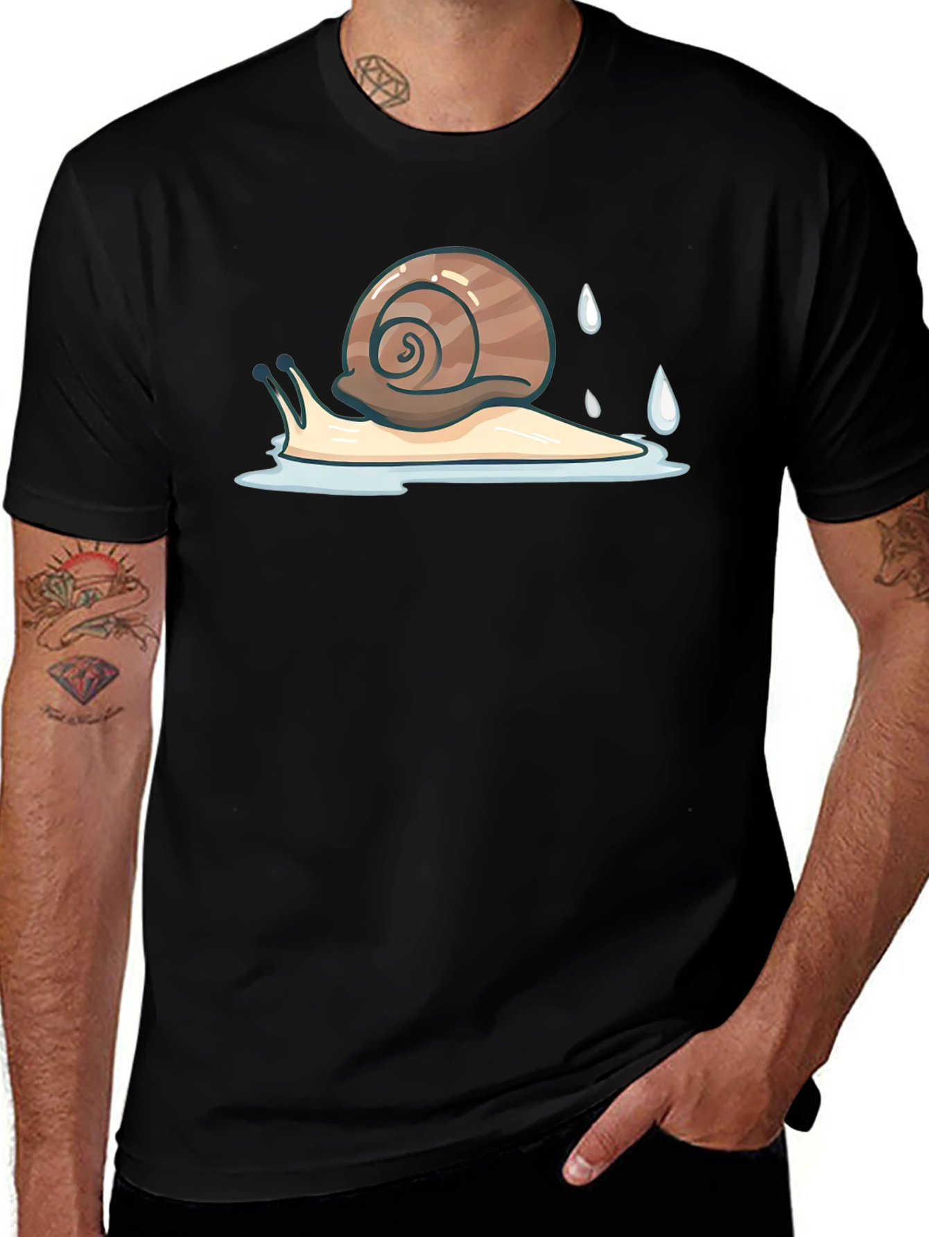 Snail Graphic Tee - Black Cotton Casual Shirt