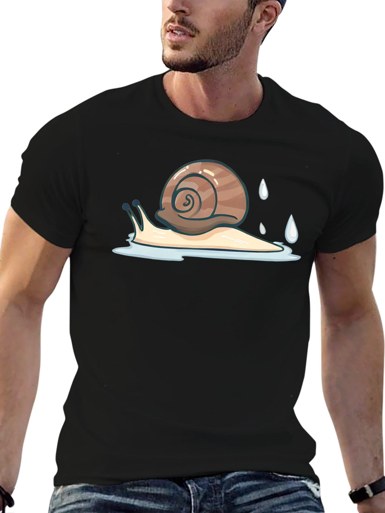 Snail Graphic Tee - Black Cotton Casual Shirt