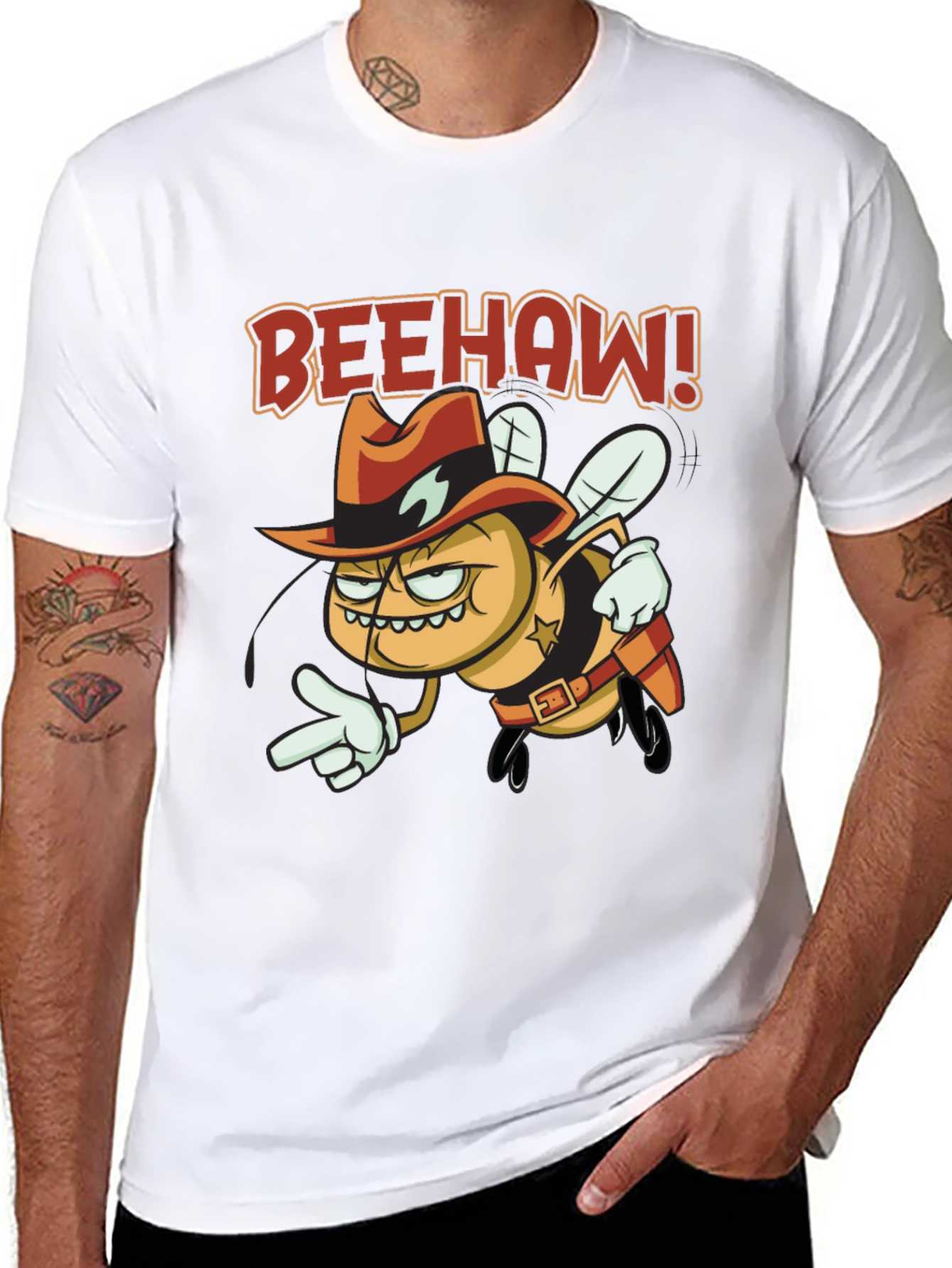 Beehaw Sheriff T-Shirt - Cartoon Bee Design