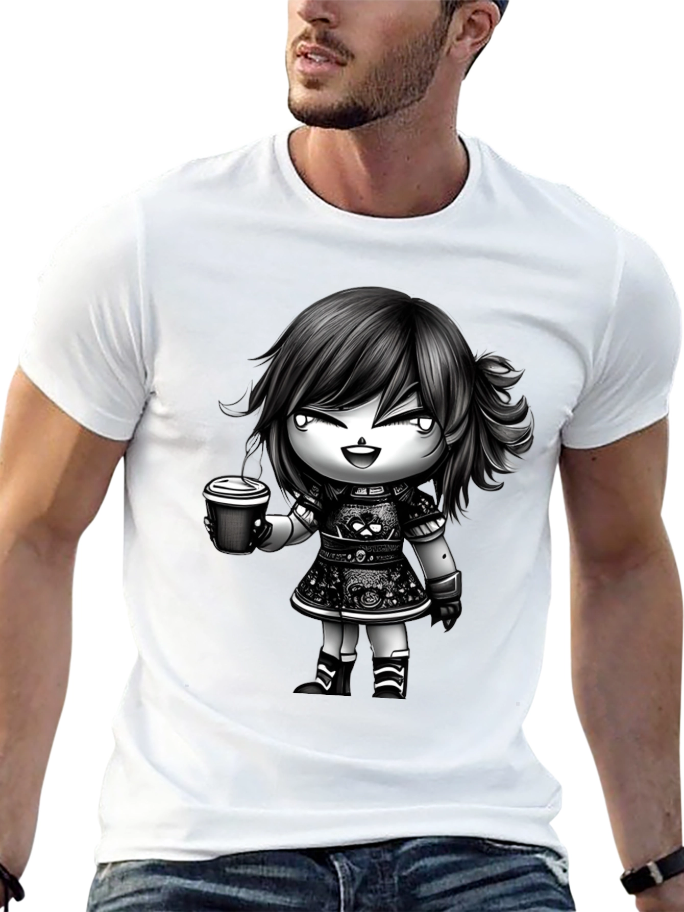 Anime Girl Coffee T-Shirt - Stylish Graphic Tee