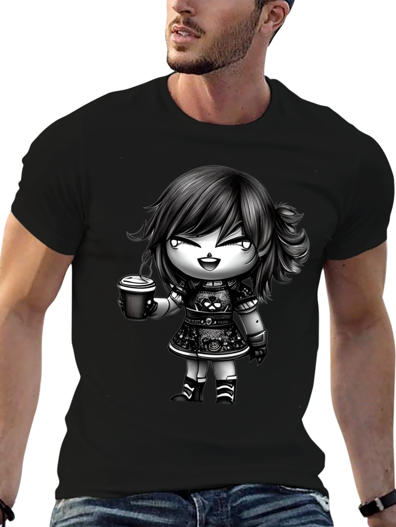 Anime Girl Coffee T-Shirt - Stylish Graphic Tee