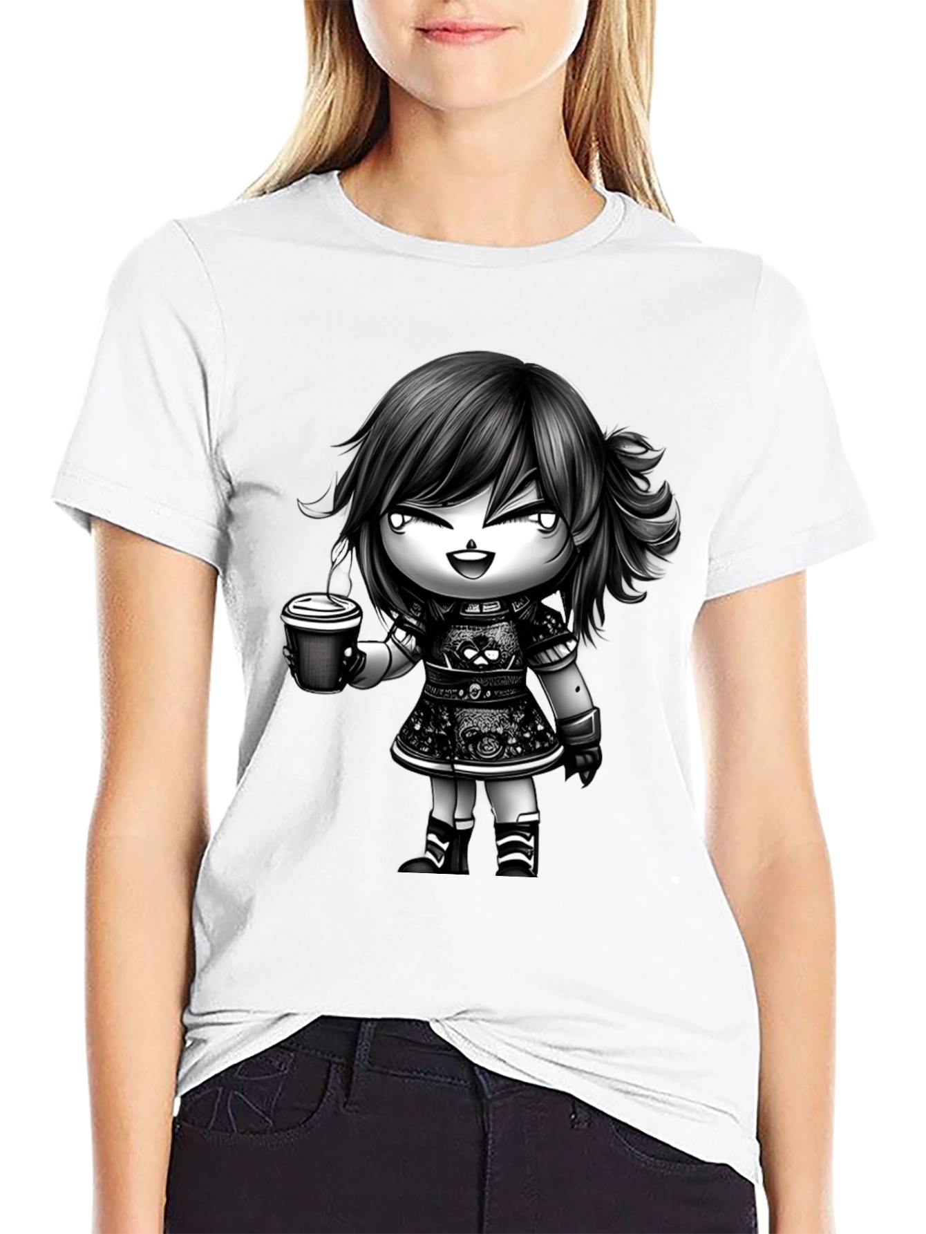 Anime Girl Coffee T-Shirt - Stylish Graphic Tee