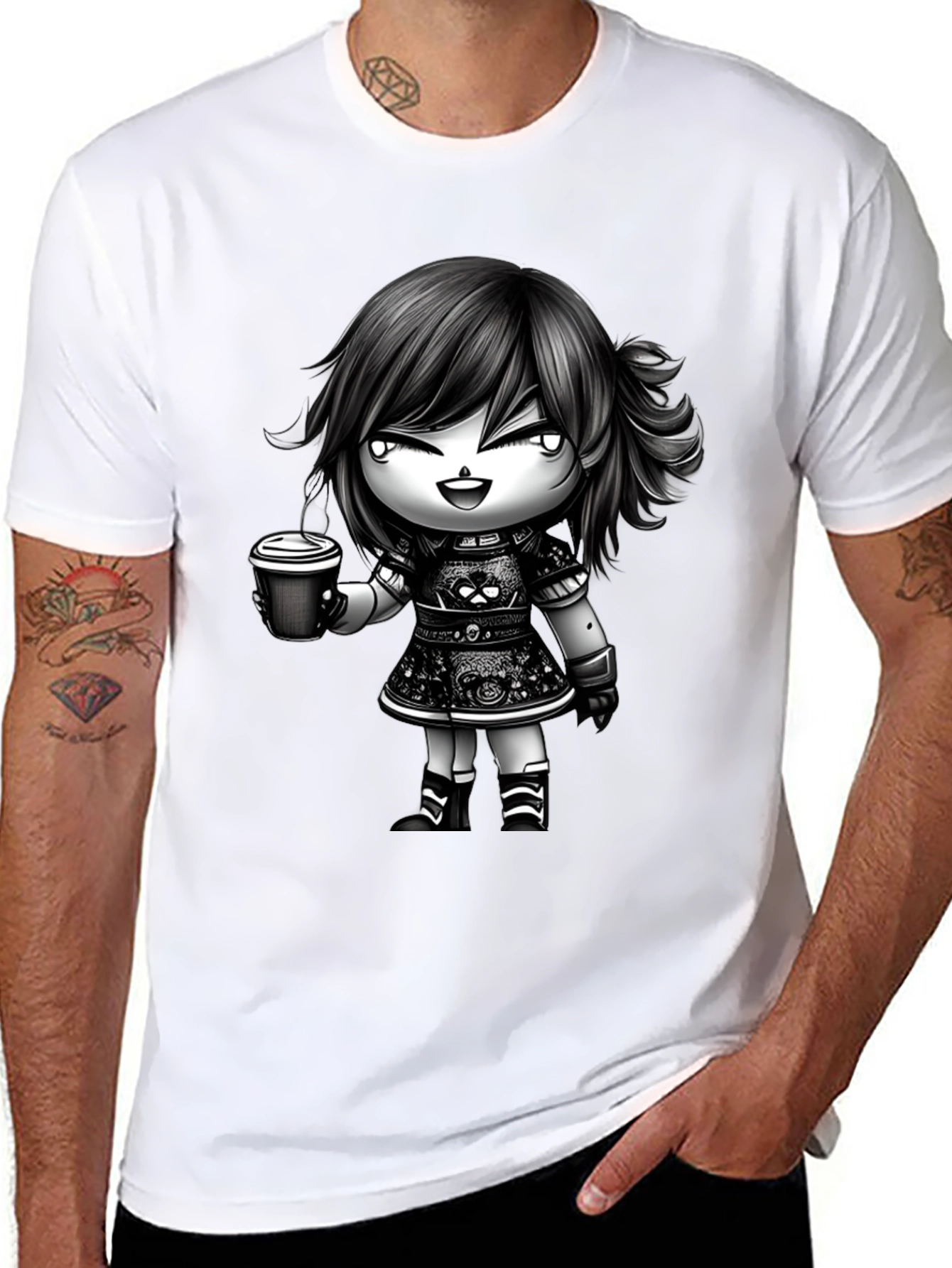 Anime Girl Coffee T-Shirt - Stylish Graphic Tee