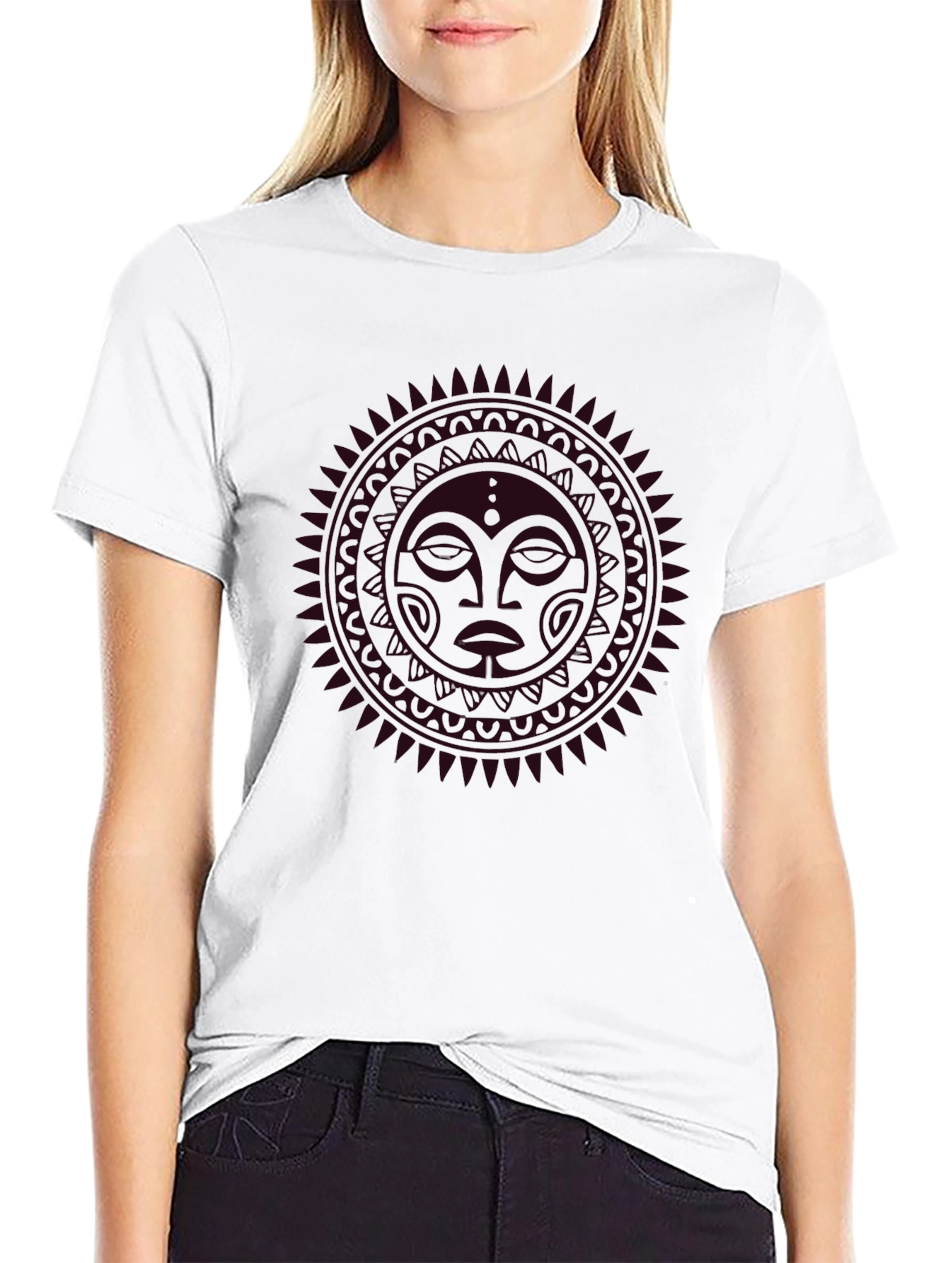 Tribal Sun Graphic Print Black Tee