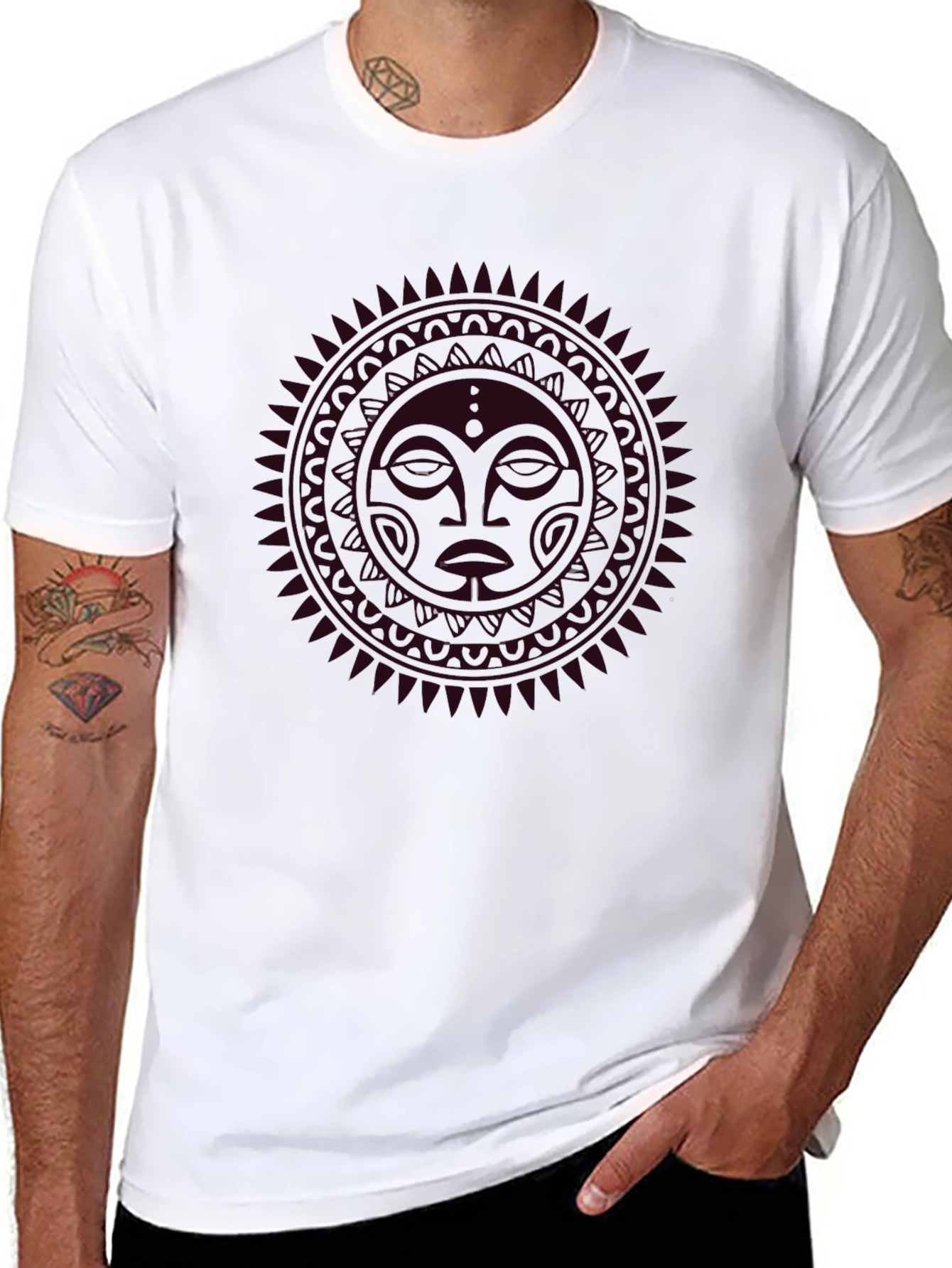 Tribal Sun Graphic Print Black Tee