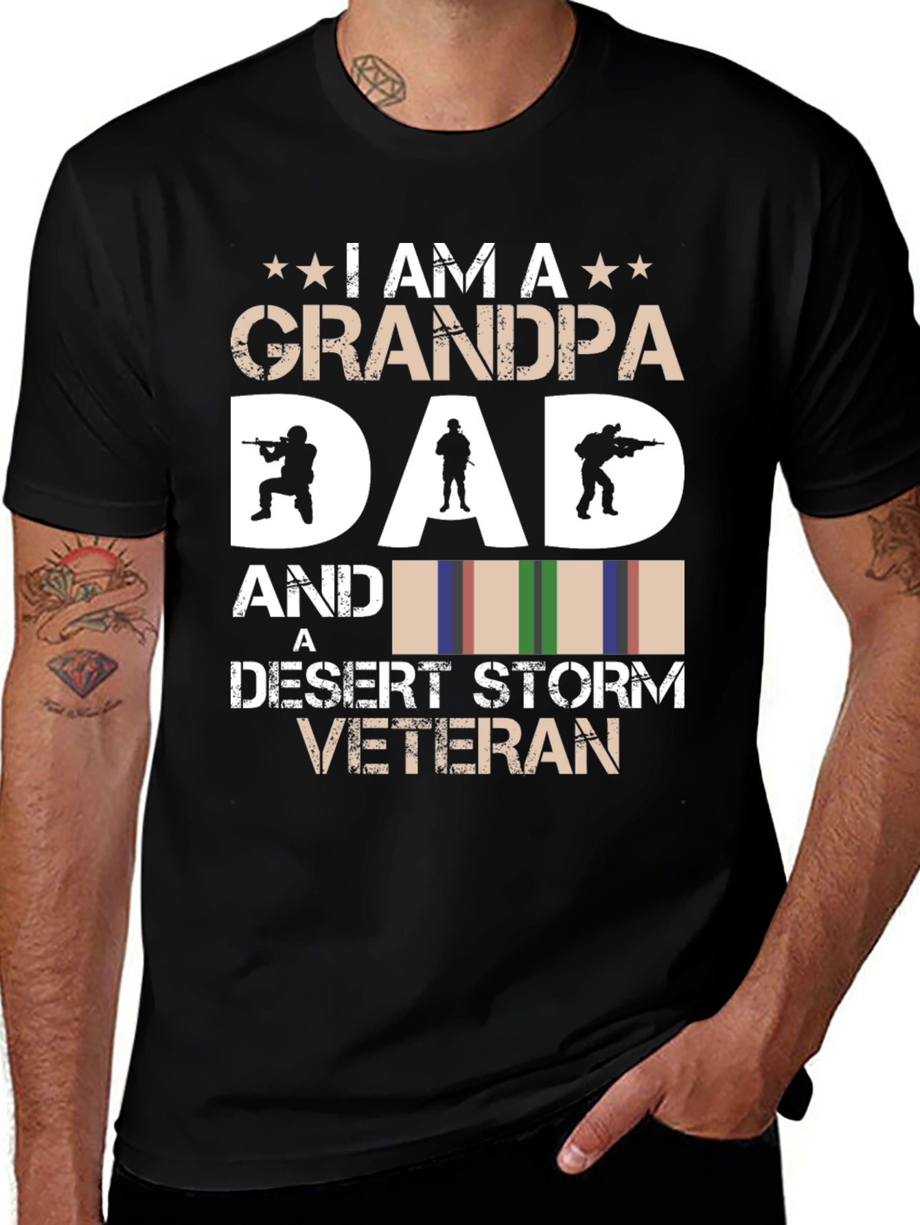 Grandpa Dad Desert Storm Veteran Black Graphic T-Shirt