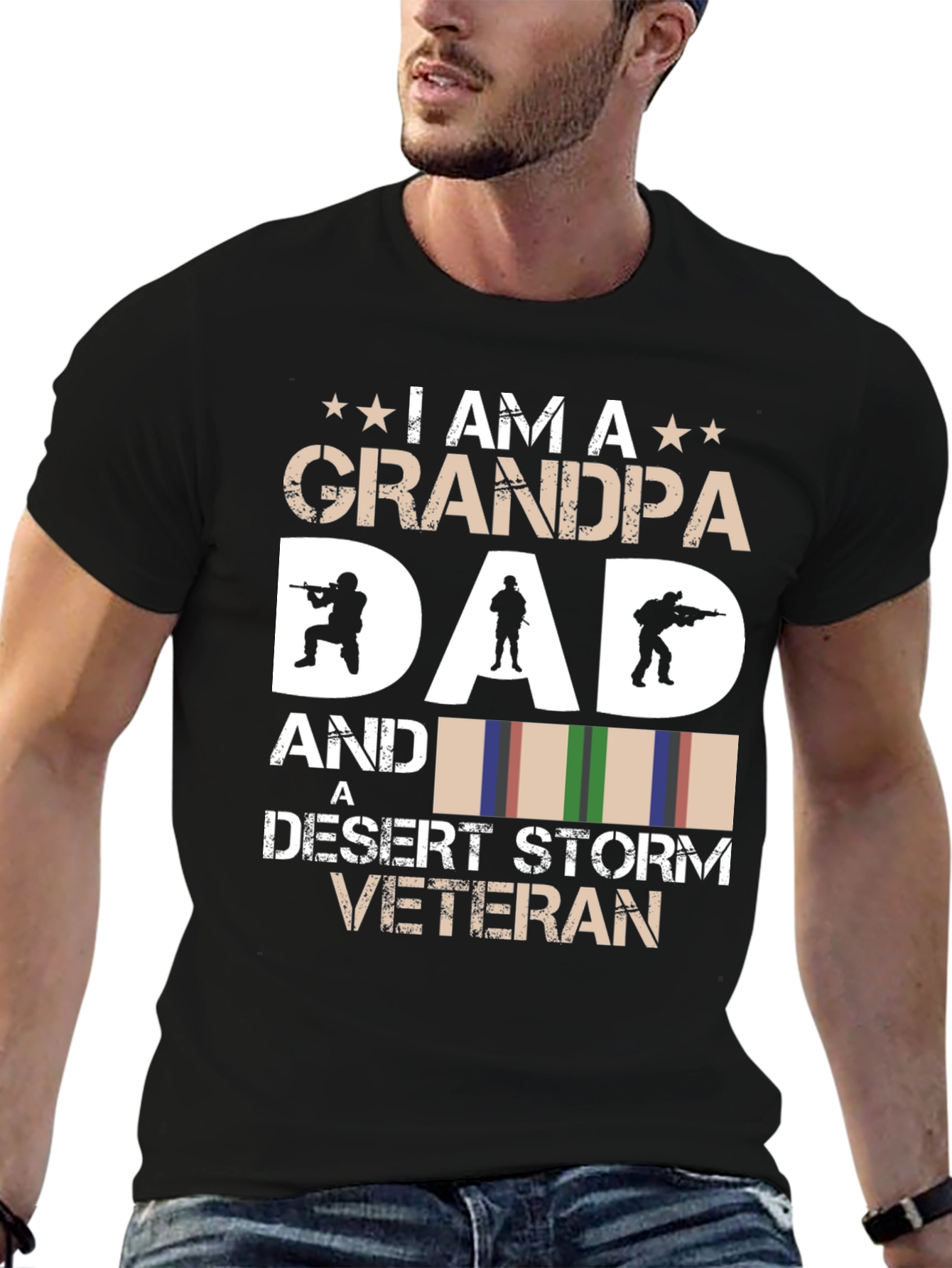 Grandpa Dad Desert Storm Veteran Black Graphic T-Shirt