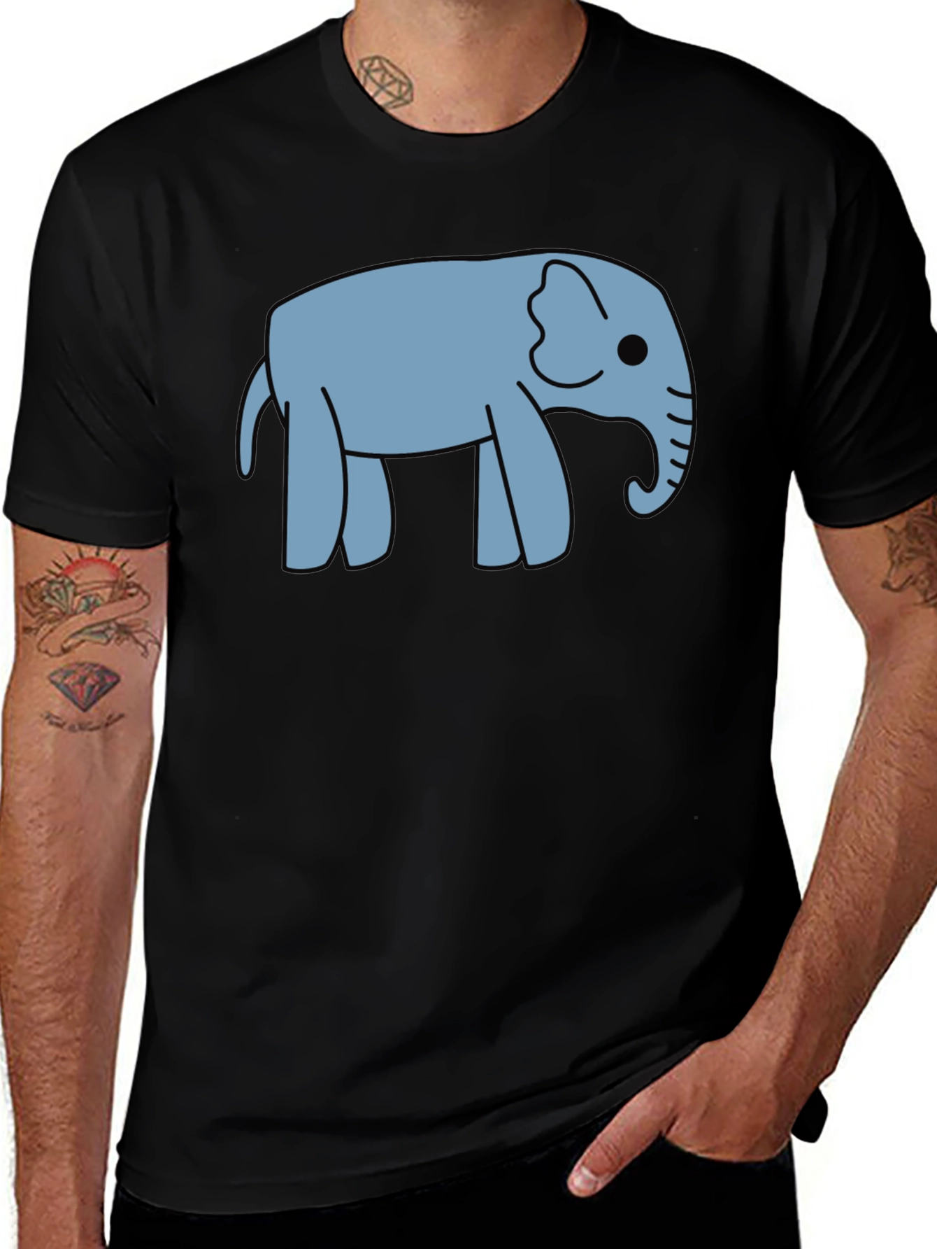 Cute Elephant Graphic Black T-Shirt