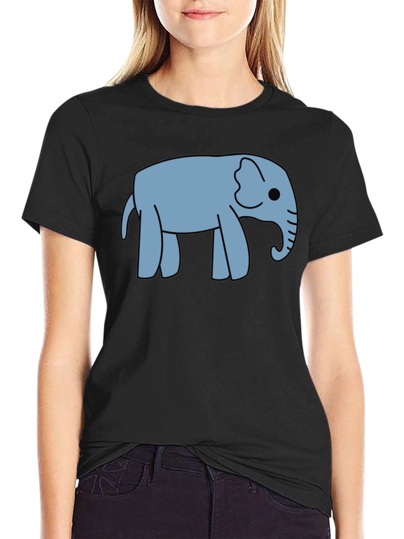 Cute Elephant Graphic Black T-Shirt