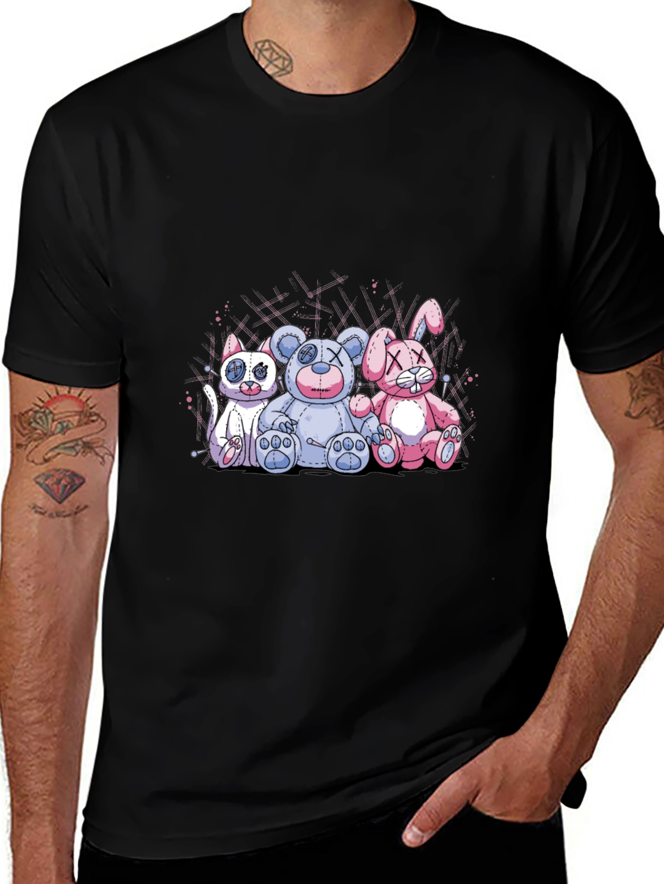 Creepy Cute Plushie Trio Black T-Shirt
