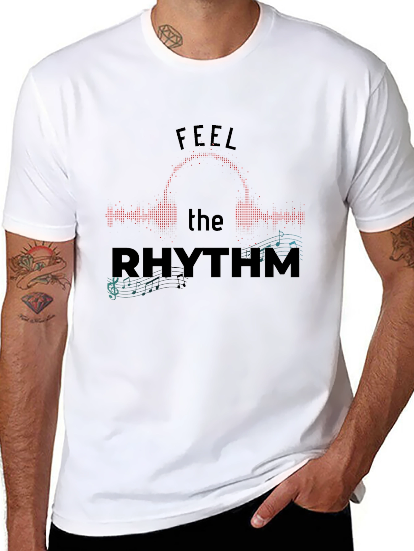 Feel the Rhythm Graphic Print Mens Black T-Shirt