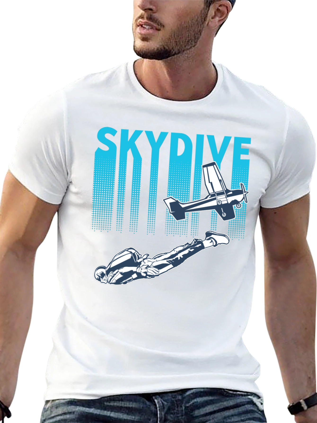 Skydiving Adventure Tee -  Plane & Parachutist Graphic T-Shirt