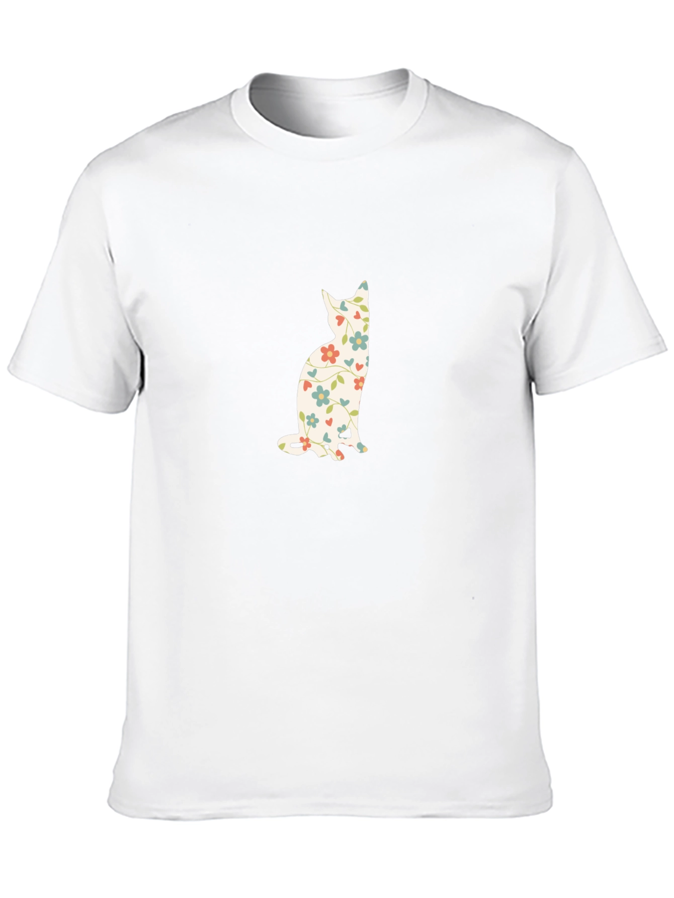 Floral Cat Print Black T-Shirt