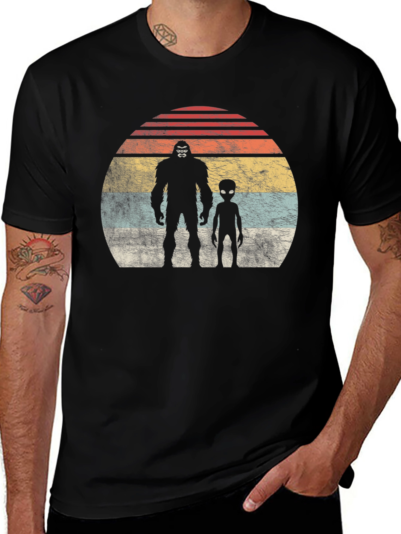 Bigfoot Alien Retro Sunset T-Shirt