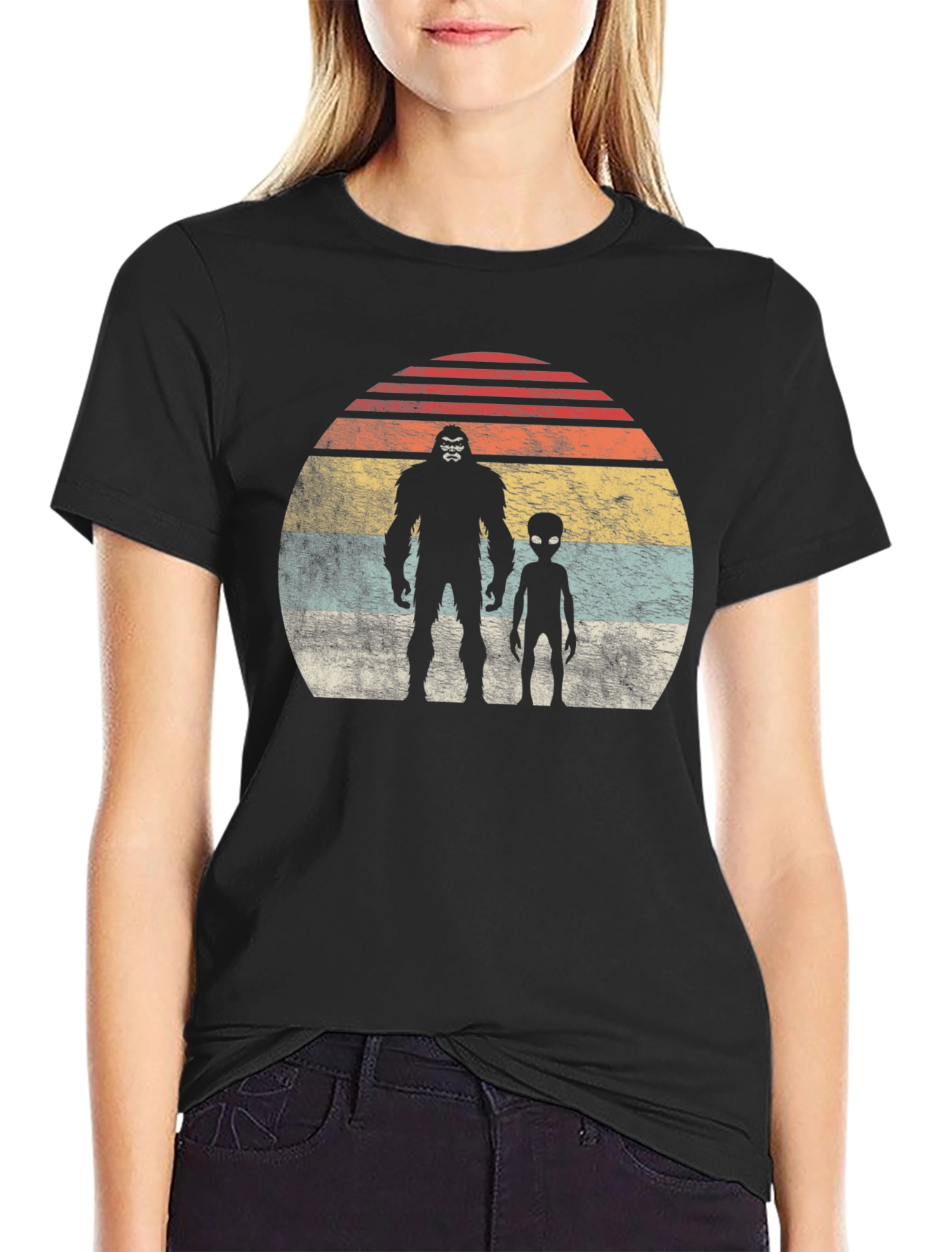 Bigfoot Alien Retro Sunset T-Shirt