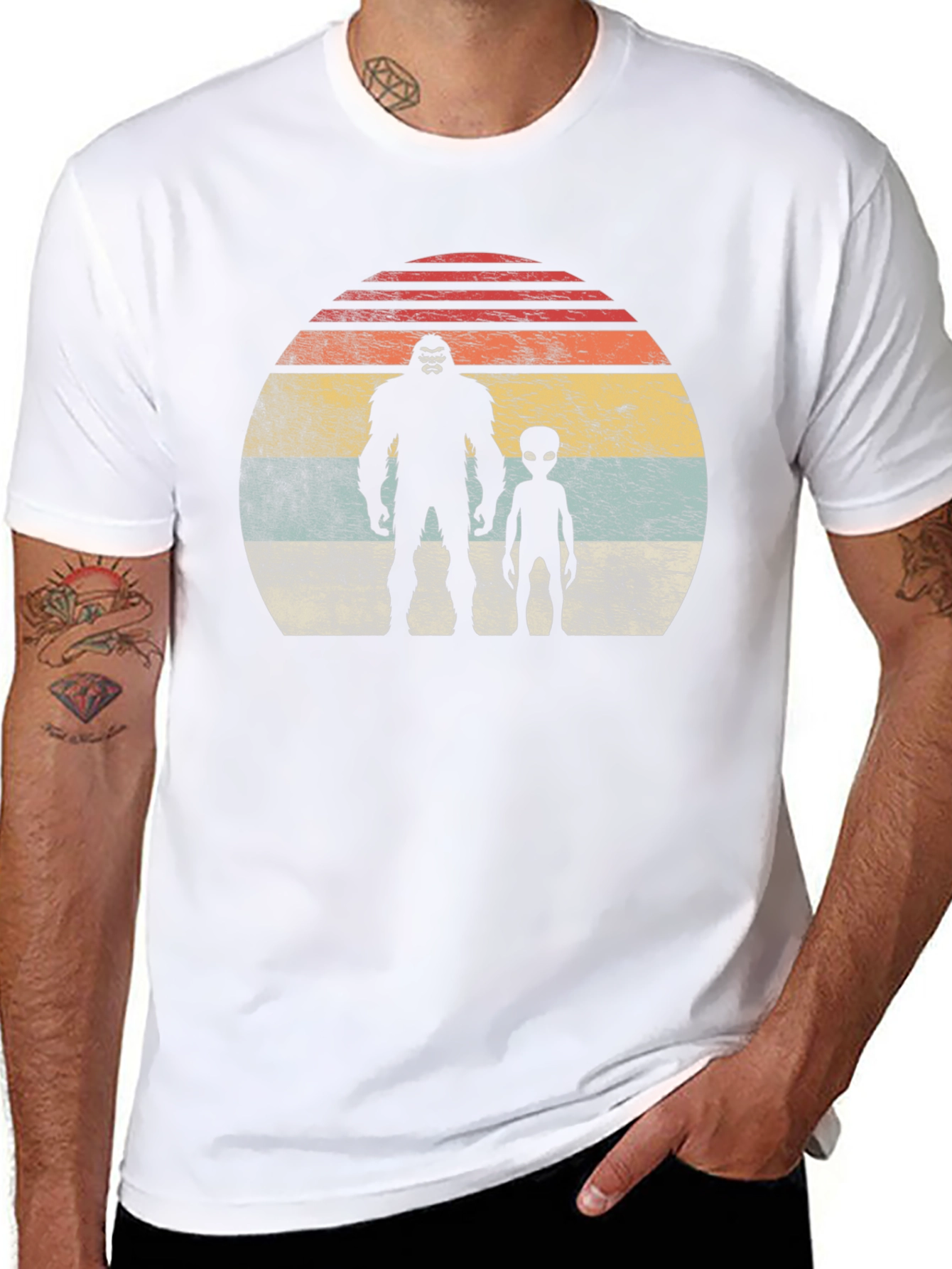 Bigfoot Alien Retro Sunset T-Shirt