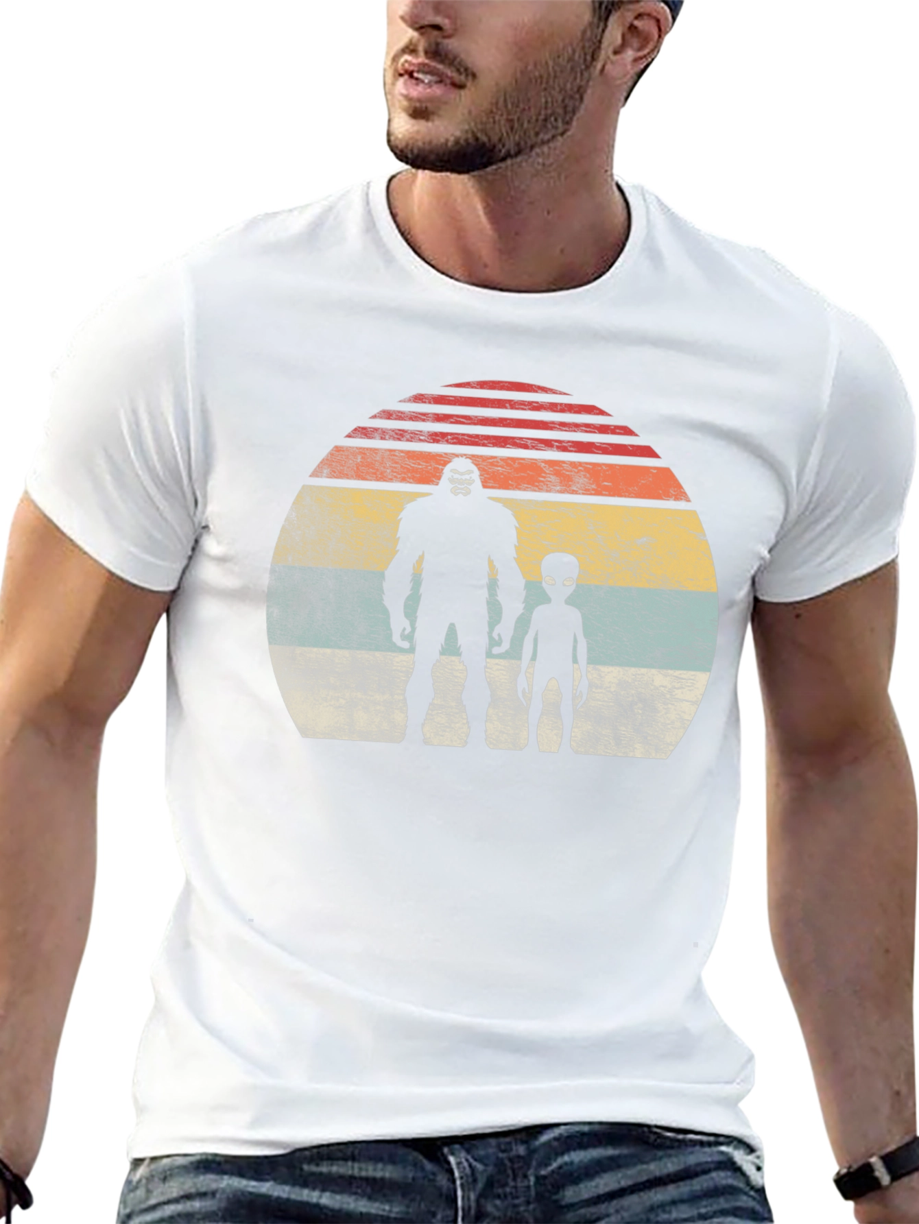 Bigfoot Alien Retro Sunset T-Shirt