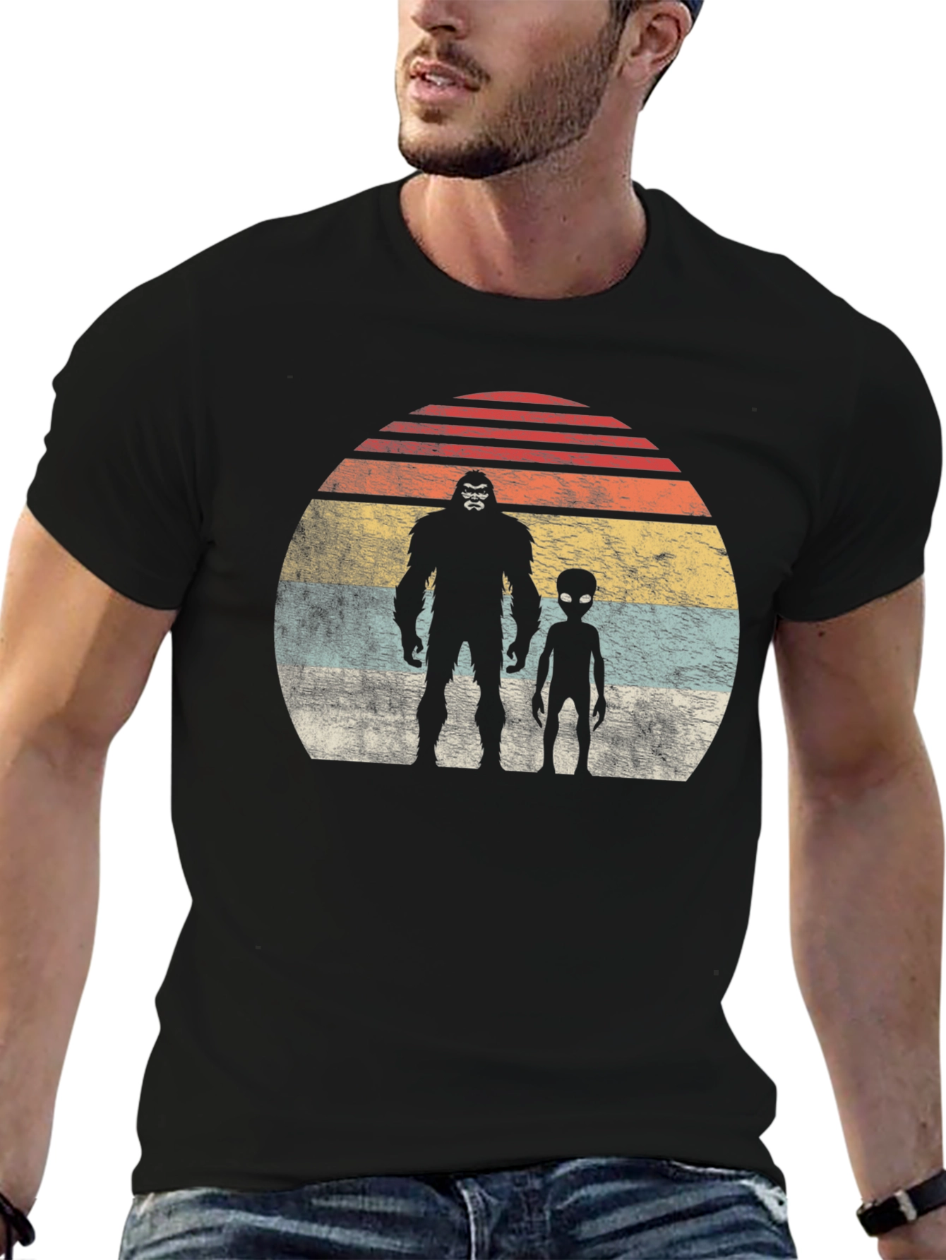 Bigfoot Alien Retro Sunset T-Shirt