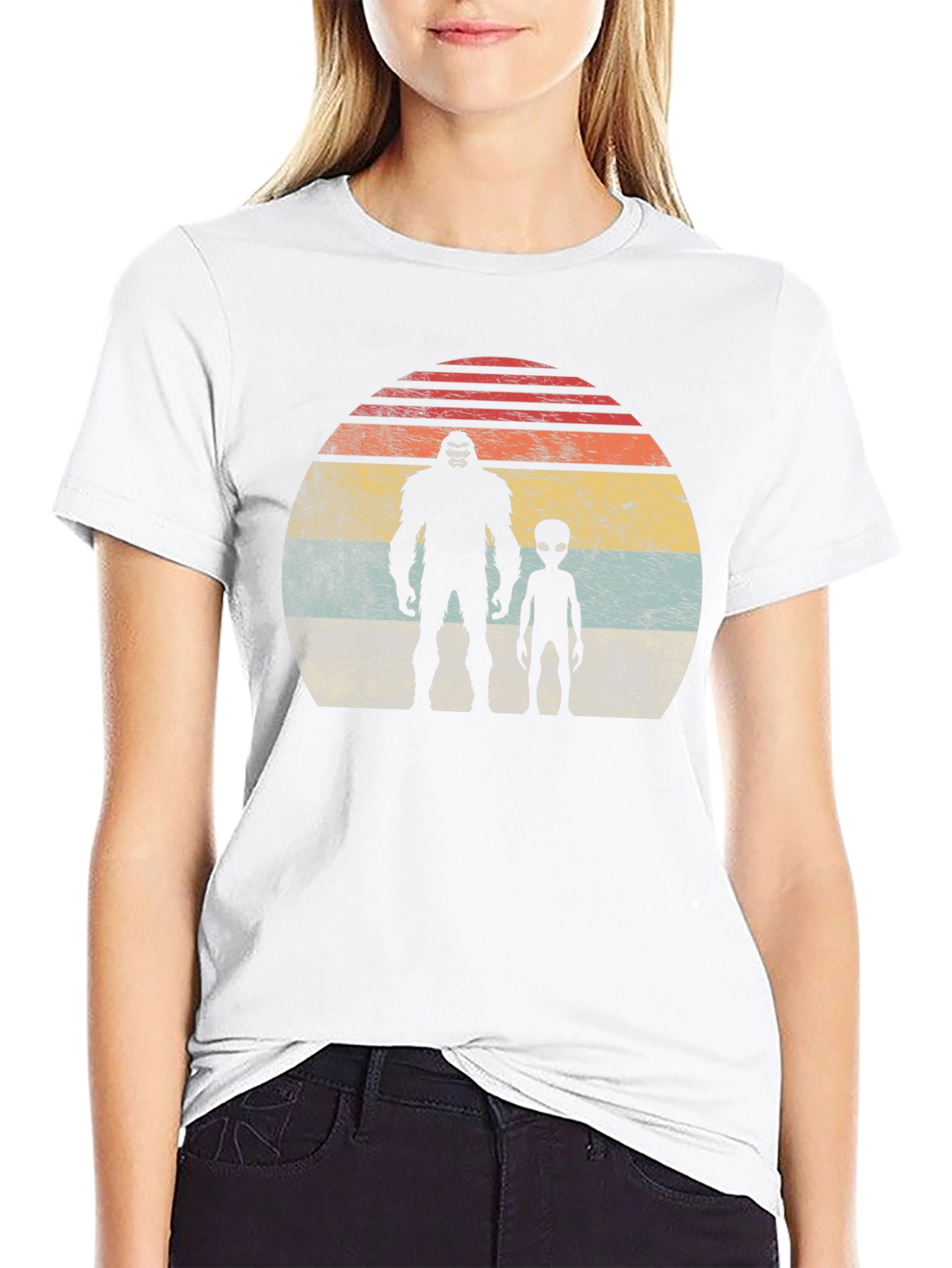 Bigfoot Alien Retro Sunset T-Shirt