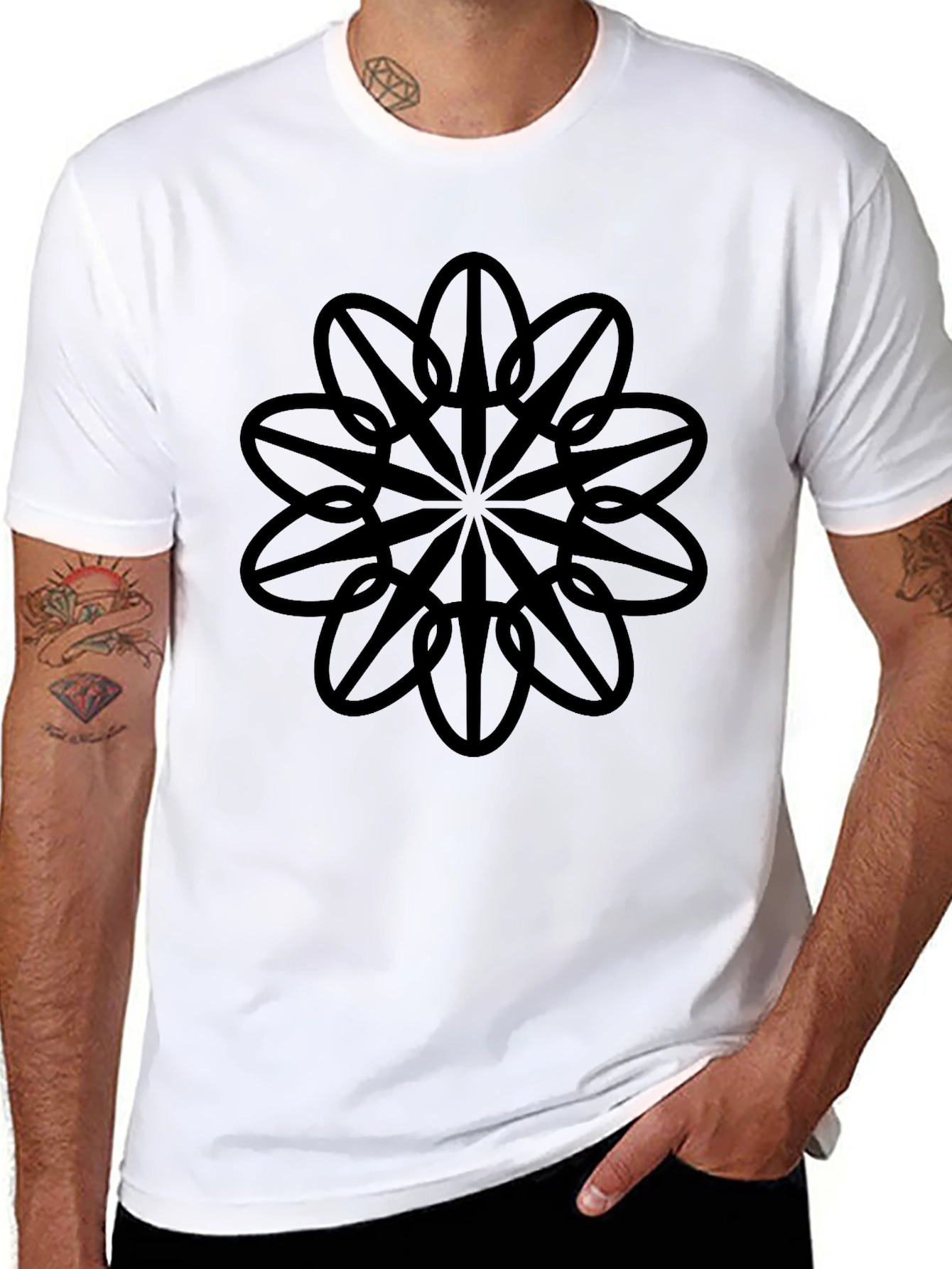 Geometric Flower Graphic Black T-Shirt