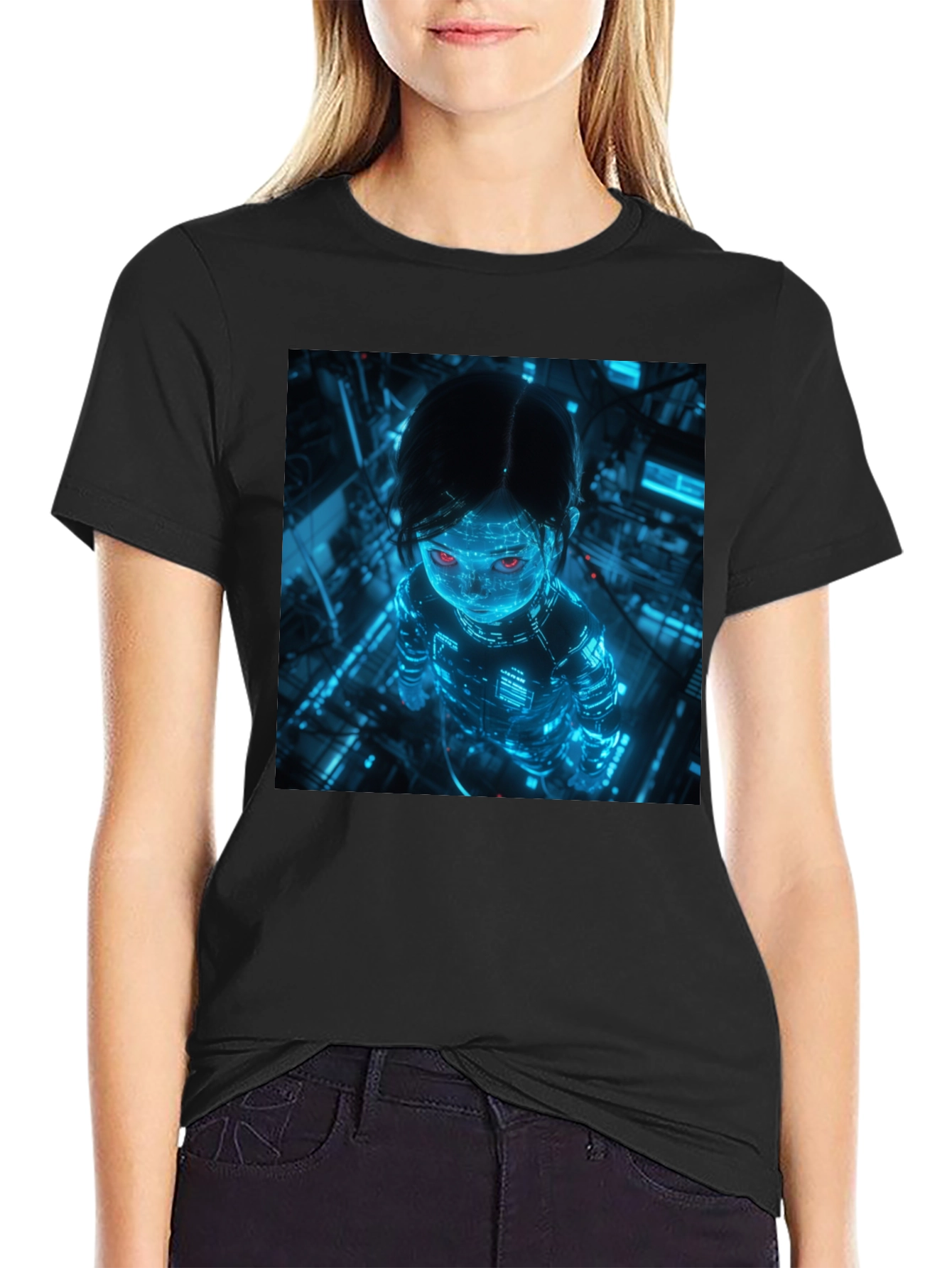 Cyberpunk Girl Graphic Black T-Shirt