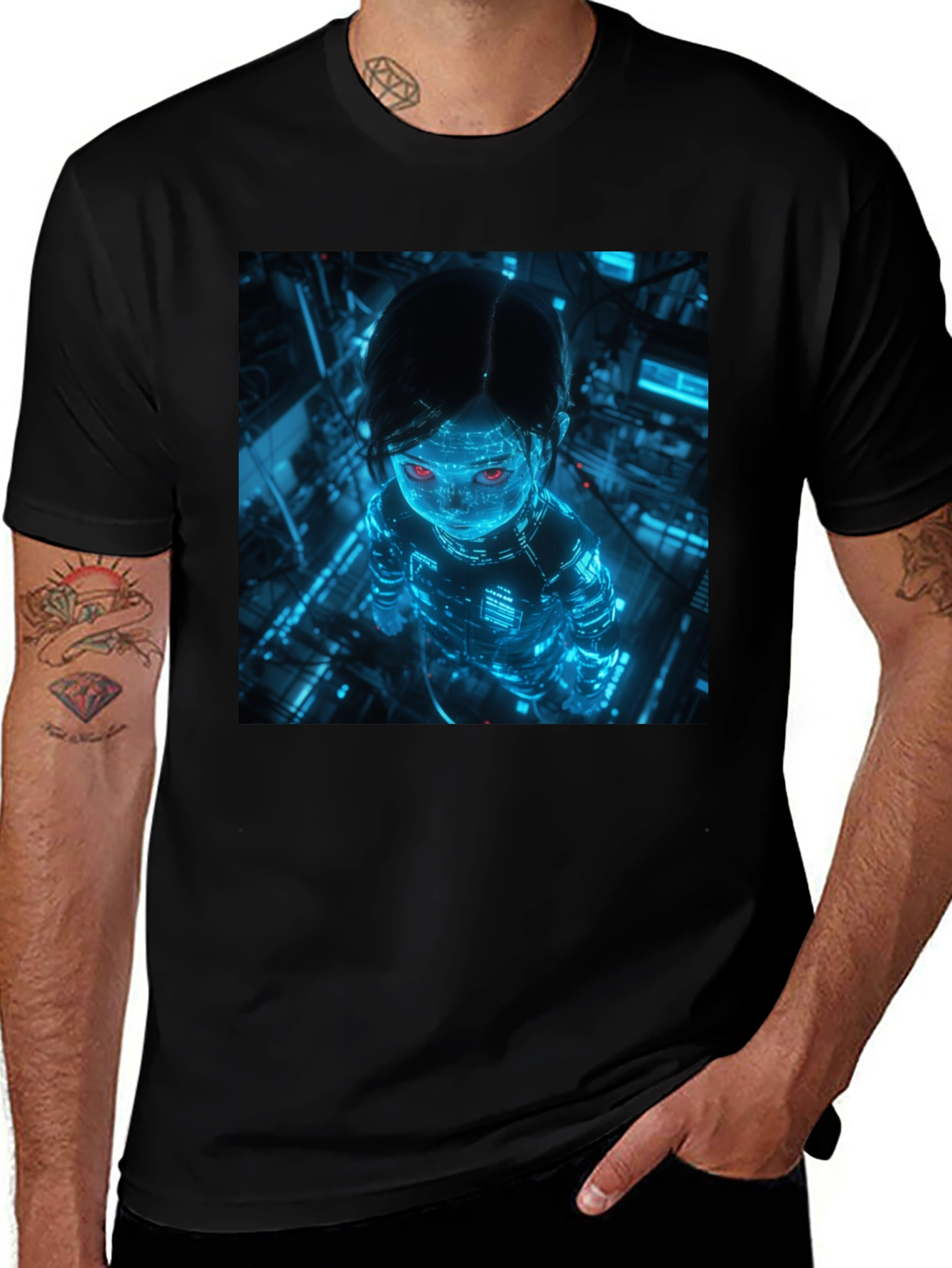 Cyberpunk Girl Graphic Black T-Shirt