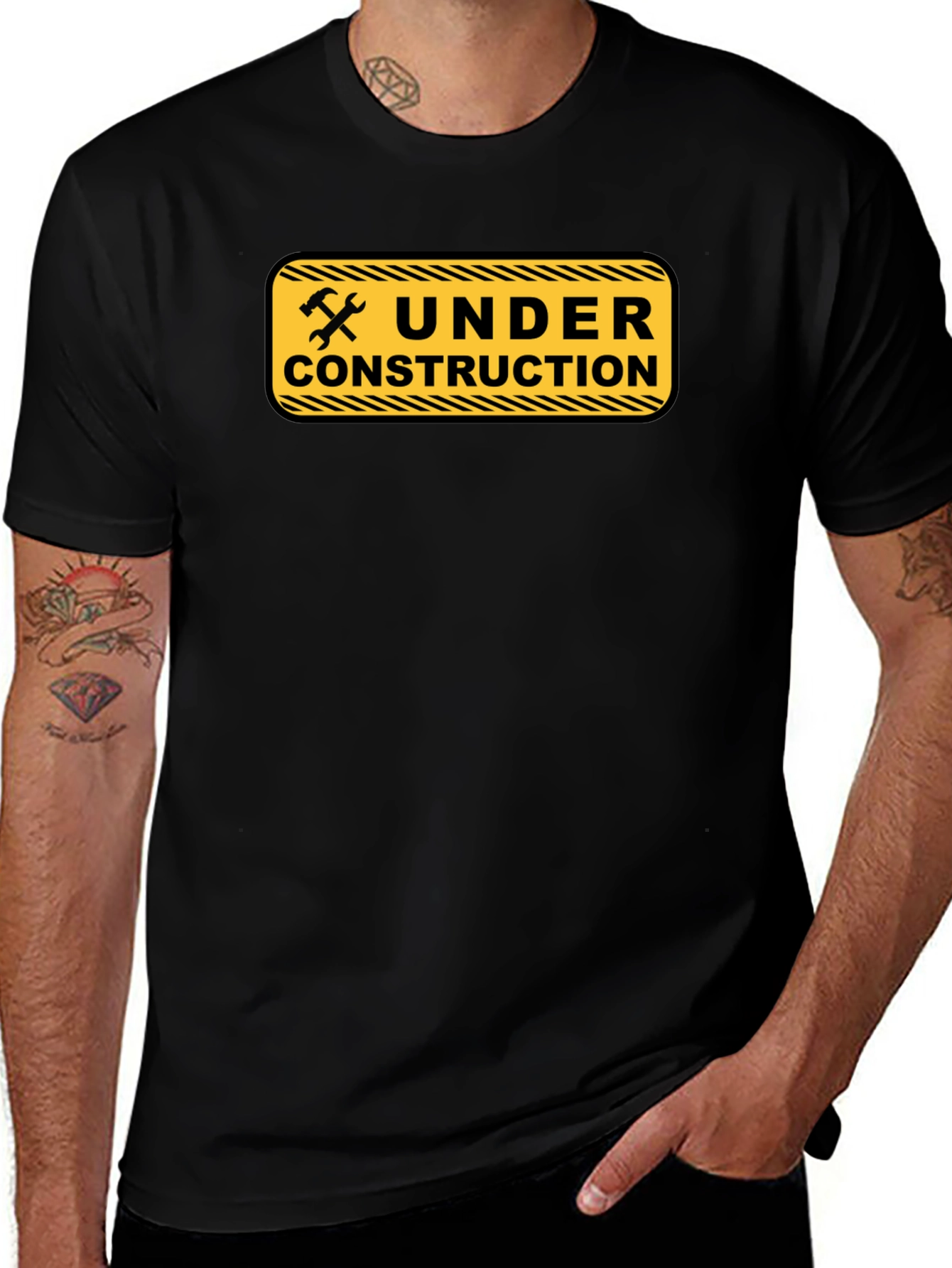 Under Construction Graphic Tee - Black Cotton Casual Wear