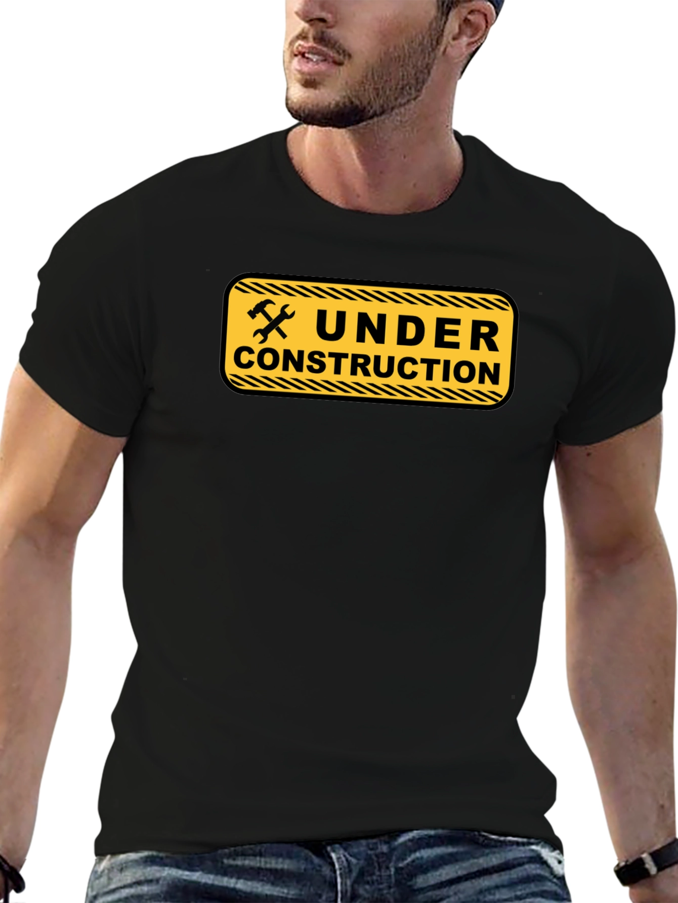 Under Construction Graphic Tee - Black Cotton Casual Wear