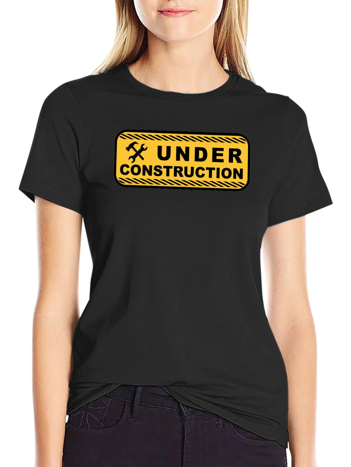 Under Construction Graphic Tee - Black Cotton Casual Wear