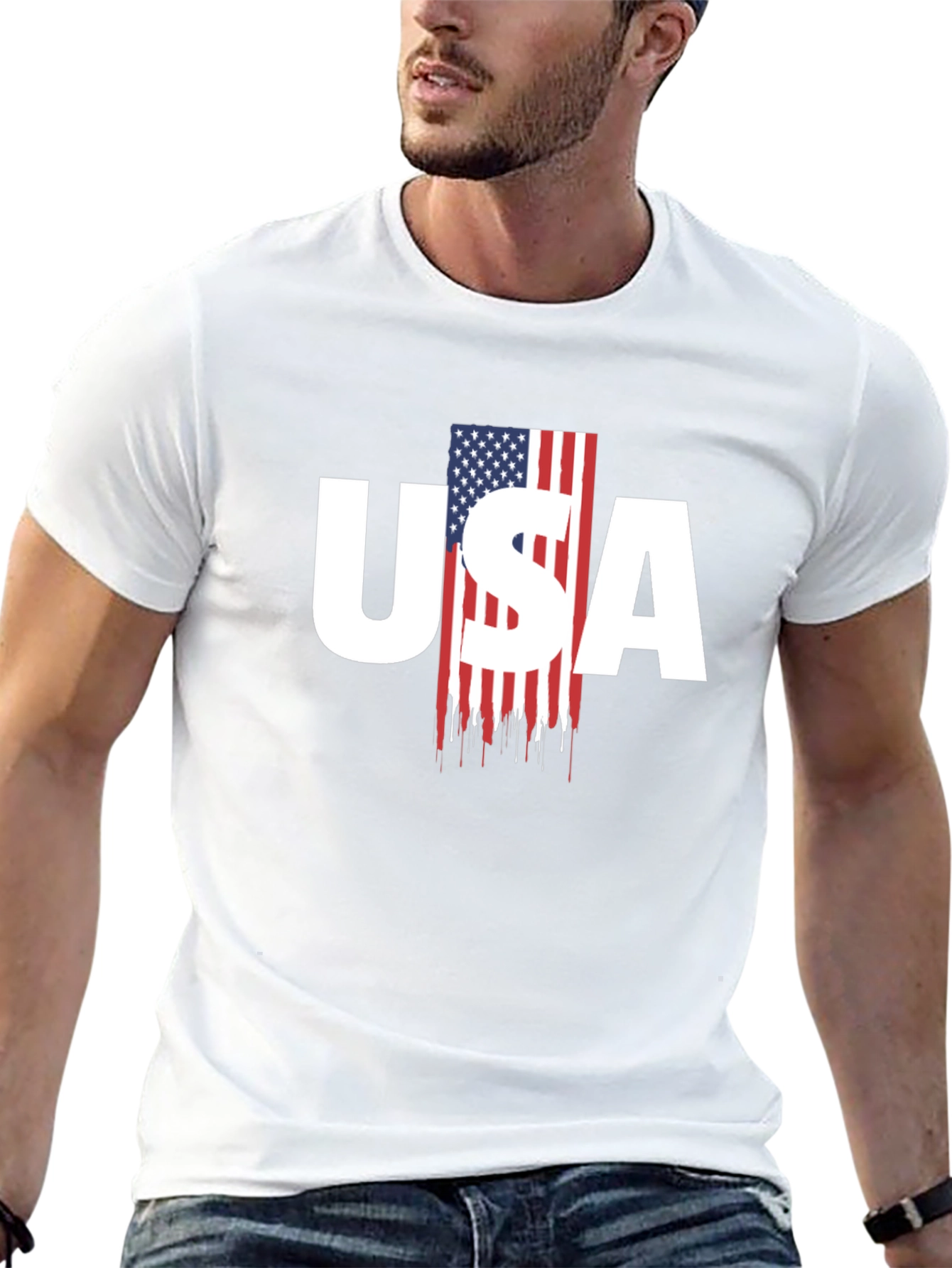 USA Flag Graphic Print Mens T-Shirt