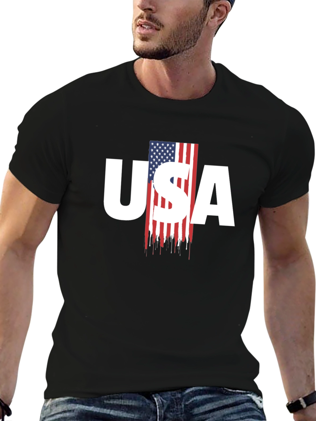 USA Flag Graphic Print Mens T-Shirt