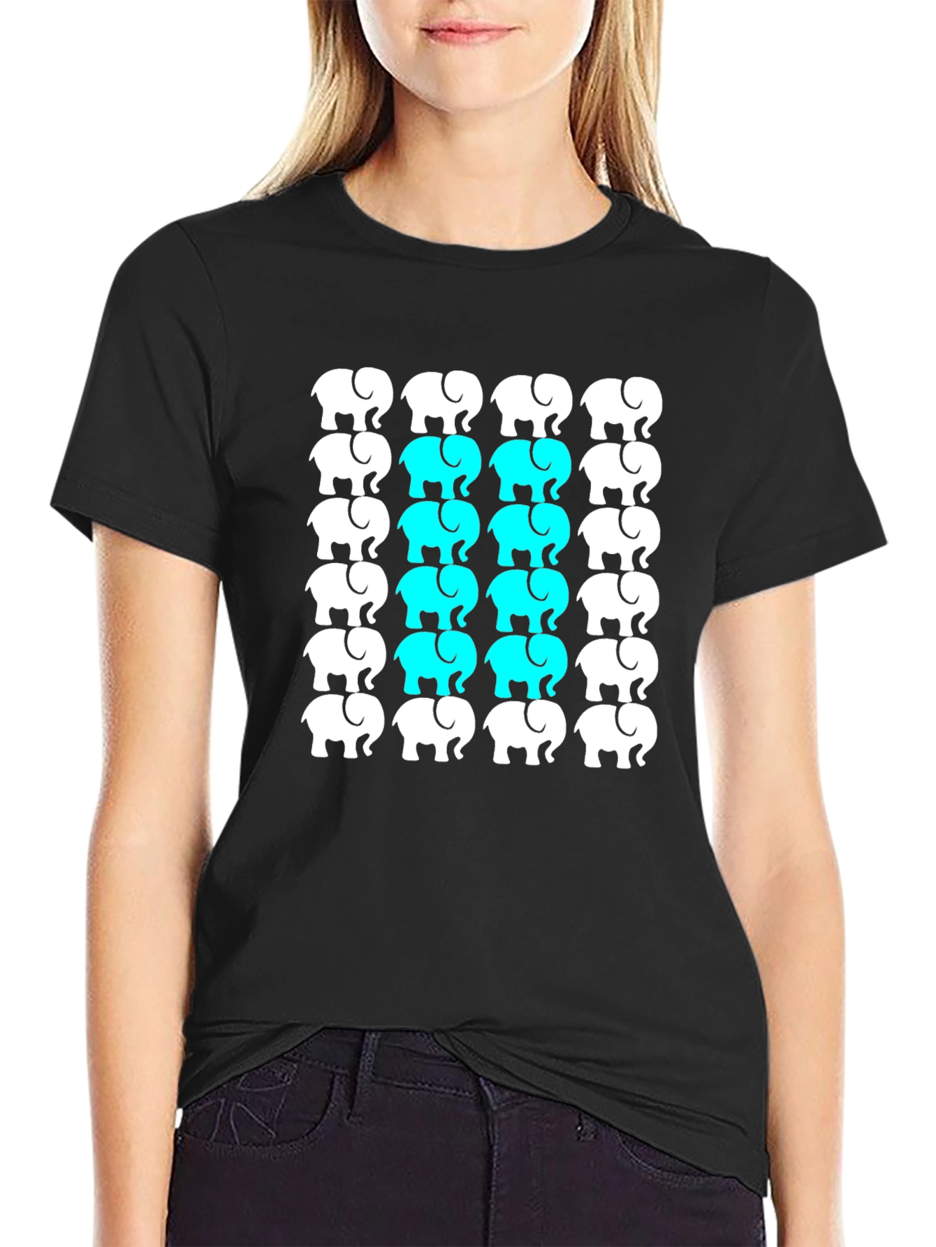 Elephant Pattern Black T-Shirt