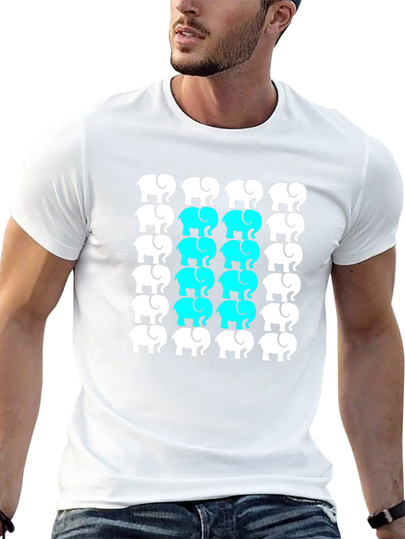 Elephant Pattern Black T-Shirt