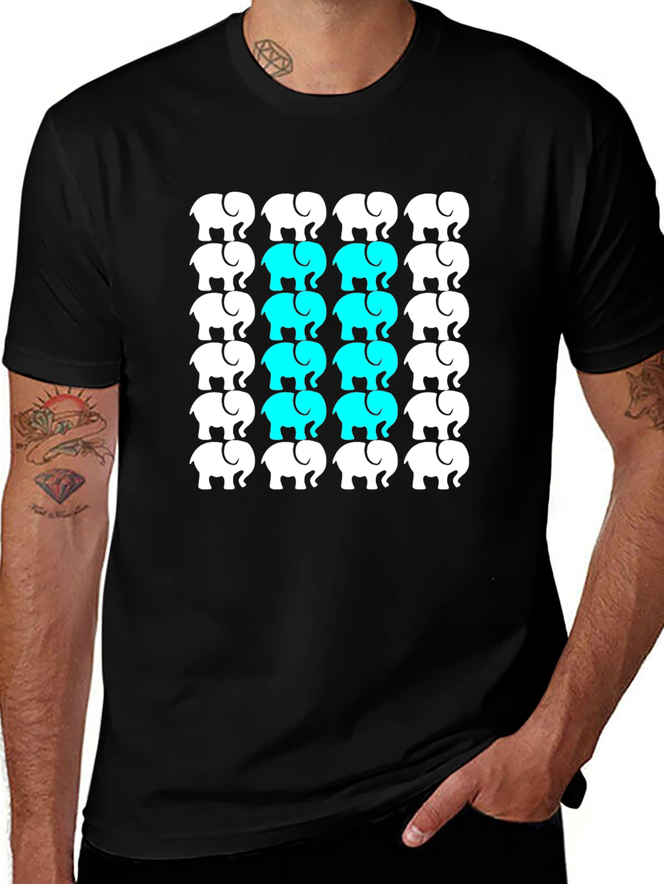 Elephant Pattern Black T-Shirt
