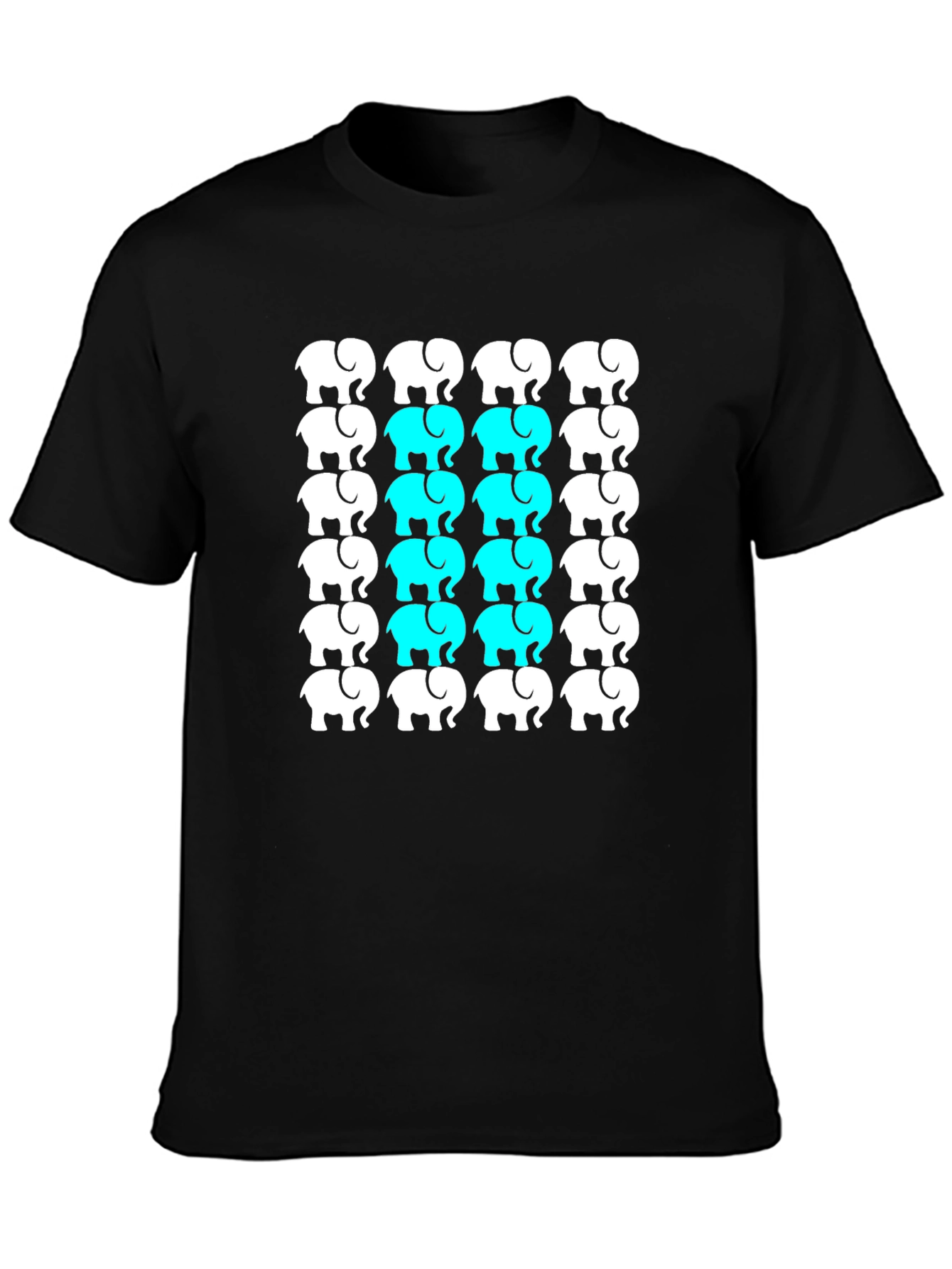 Elephant Pattern Black T-Shirt