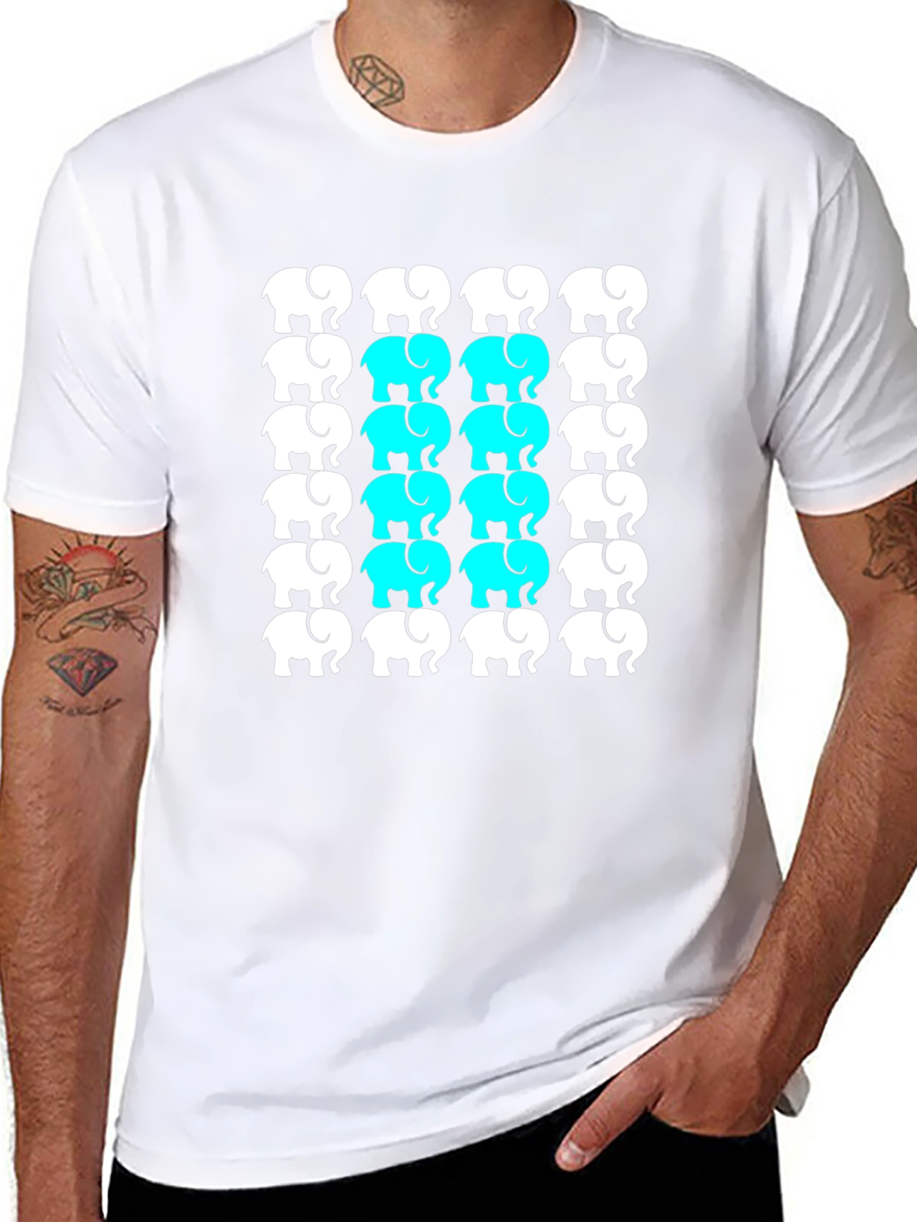 Elephant Pattern Black T-Shirt