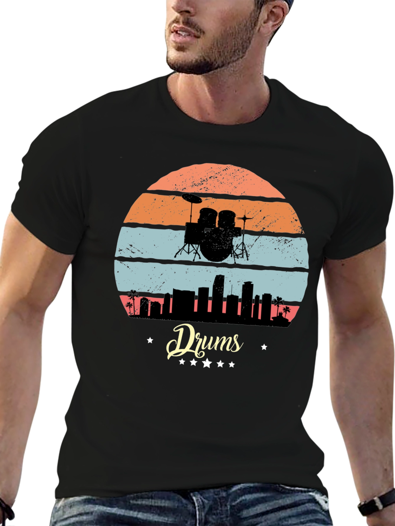 Retro Drums Skyline Graphic Tee