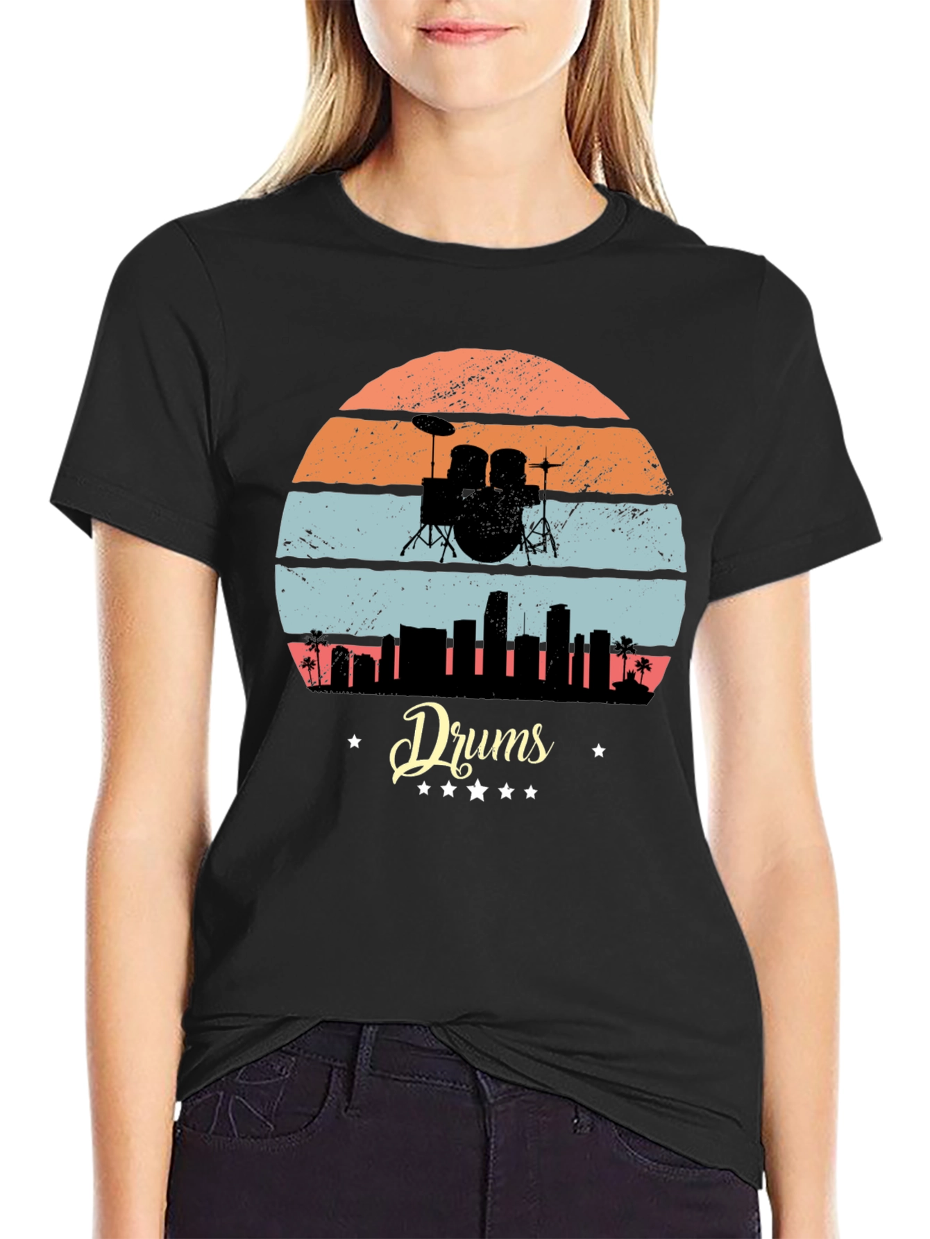 Retro Drums Skyline Graphic Tee