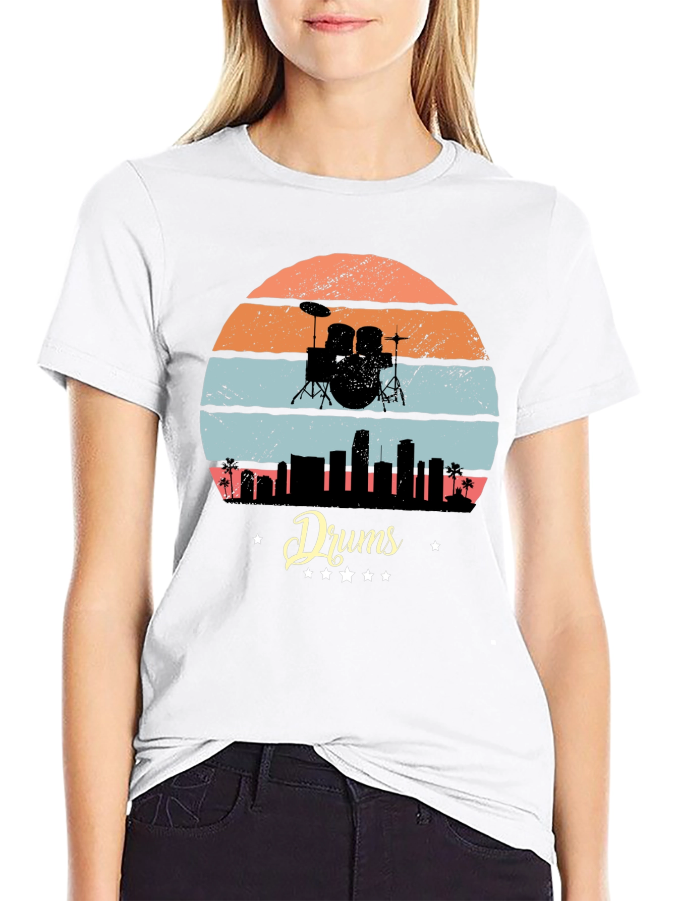 Retro Drums Skyline Graphic Tee