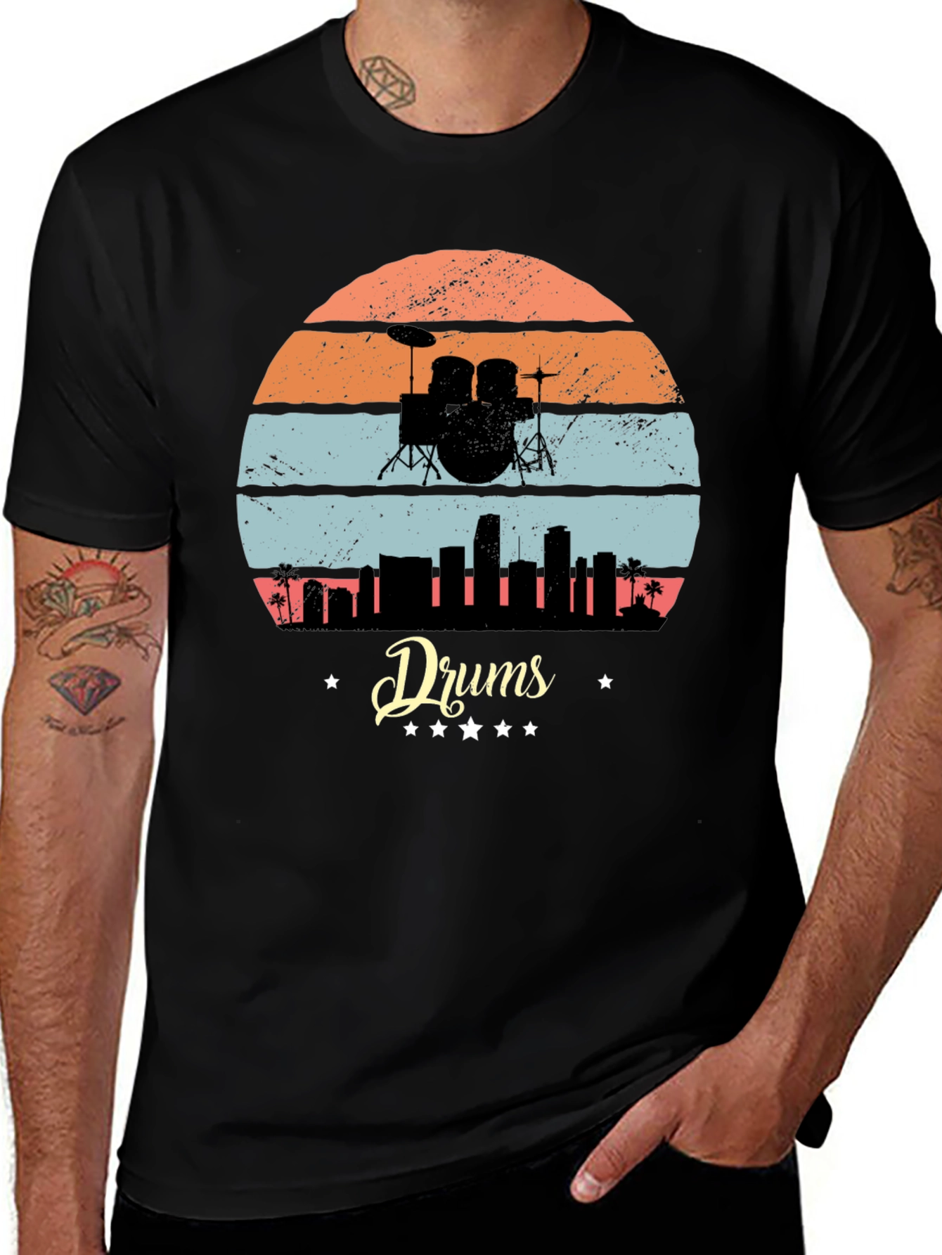Retro Drums Skyline Graphic Tee