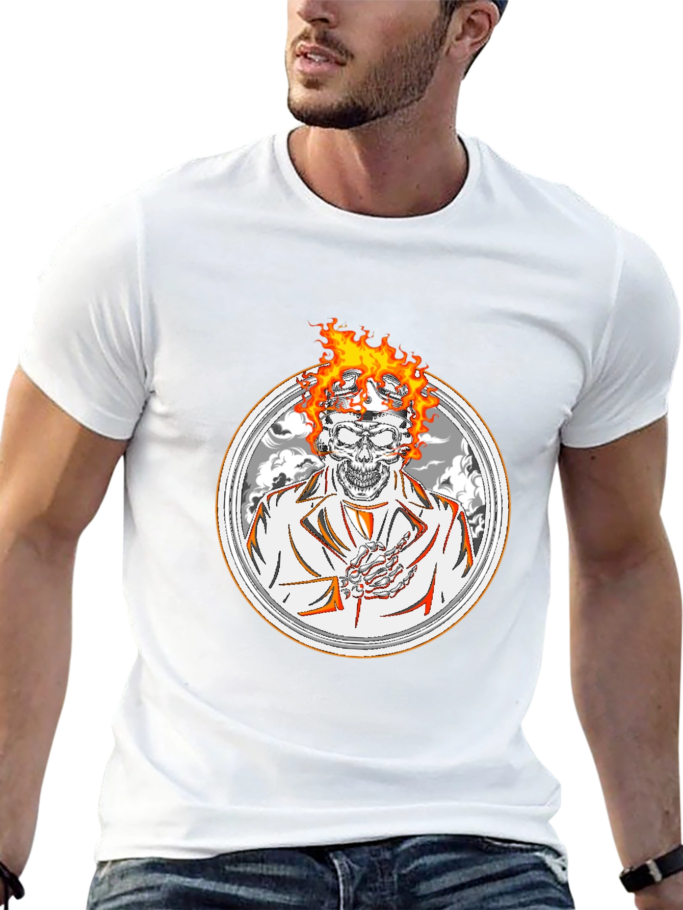 Flaming Skull Graphic Tee - Black
