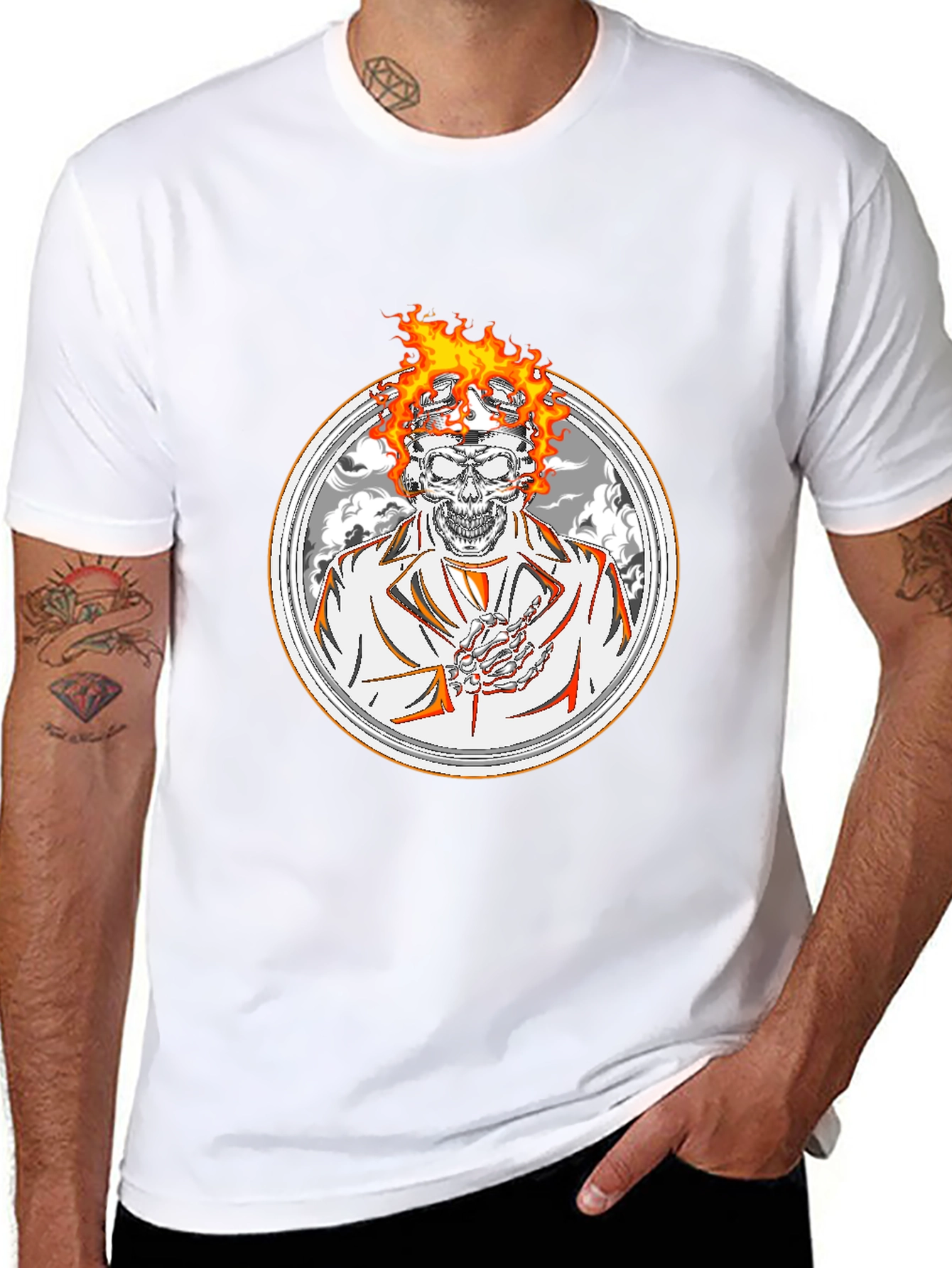 Flaming Skull Graphic Tee - Black