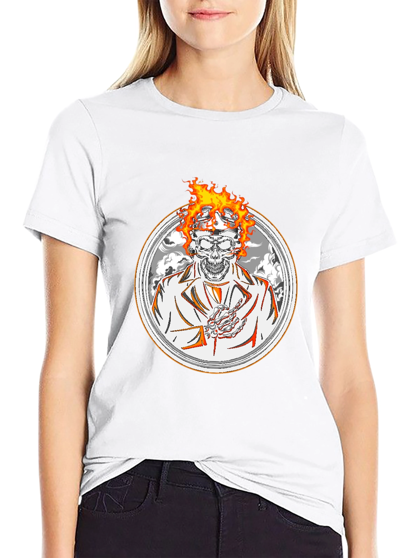 Flaming Skull Graphic Tee - Black